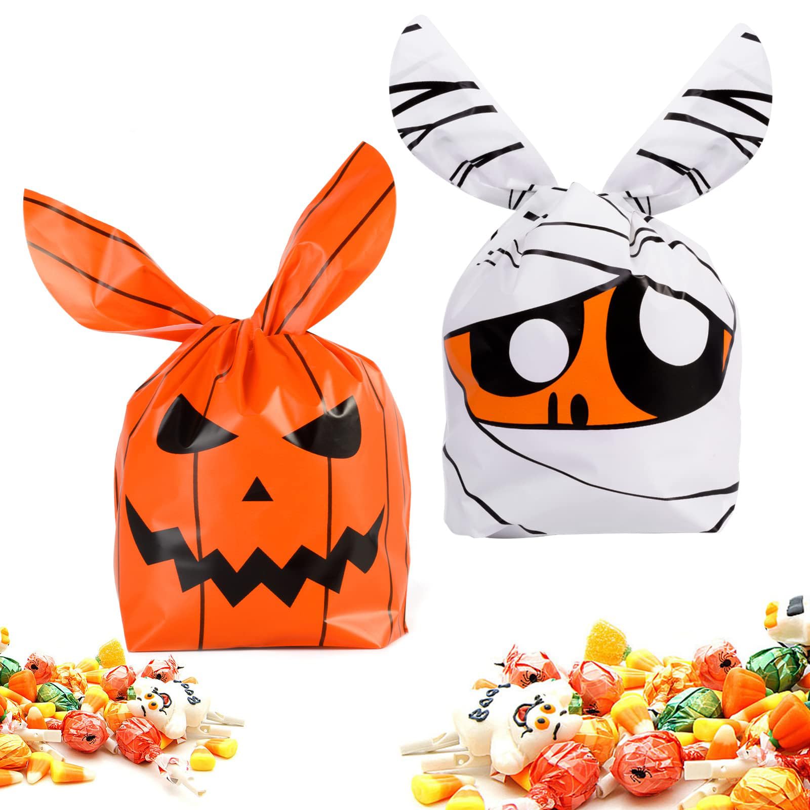 Anqtovp  Halloween Treat Bags 100 Pieces Rabbit Ear Design Candy Bags for Kids Trick or Treat Party Decorations durable home and garden
