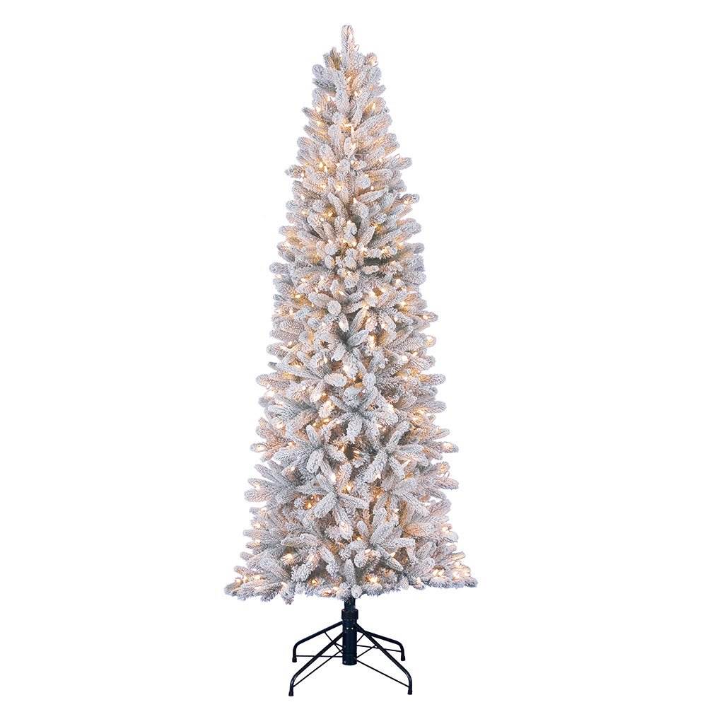 Home Heritage 7-Ft Alpine Pre-Lit Traditional Slim Flocked White Artificial Christmas Tree 350 Constant White Clear Led Lights In The Artificial Christmas Trees Department At Lowes.com