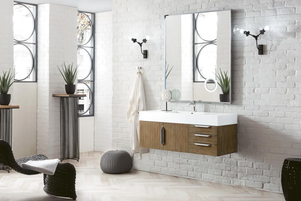 James Martin Vanities Mercer Island 48-in Latte Oak Single Sink Floating Bathroom  Vanity with Matte White Solid Surface Top in the Bathroom Vanities with  Tops department at