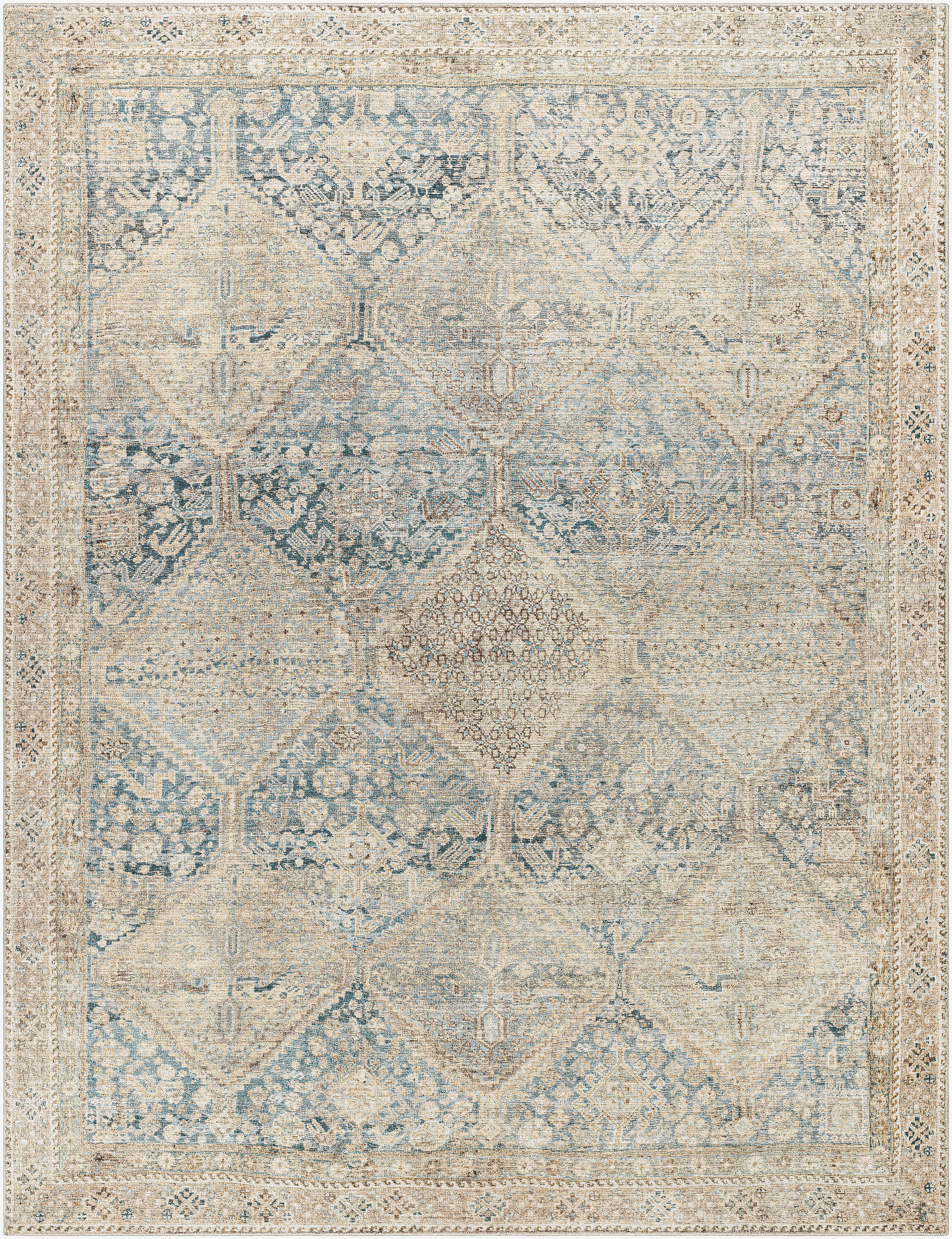 Becki Owens Blue and Beige Vintage Machine Woven Rug, 5'2" x 7'