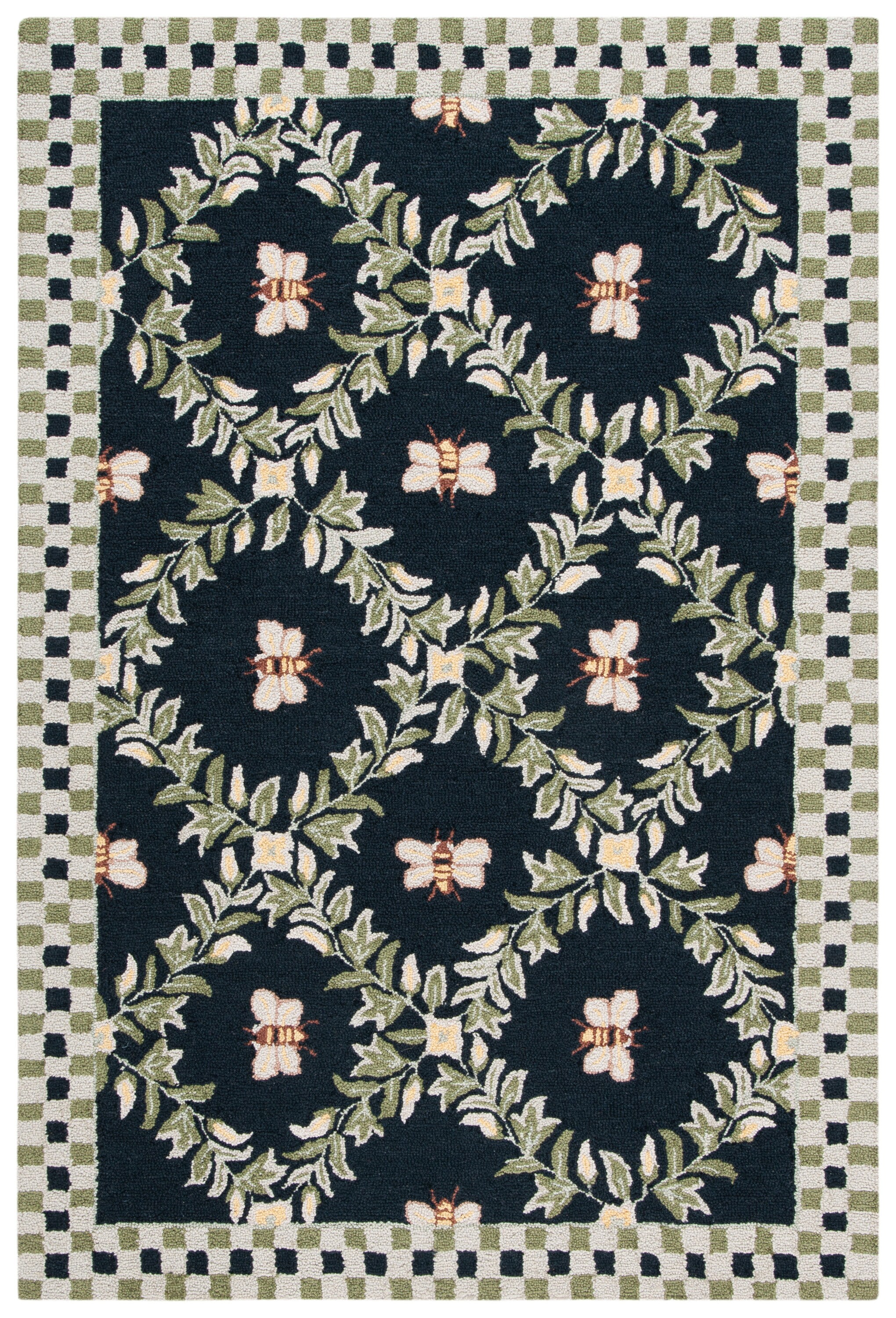 Safavieh HK55B-4 Chelsea Stratford 4 x 6 (ft) Hooked Wool Black Rectangular Indoor Trellis Area rug