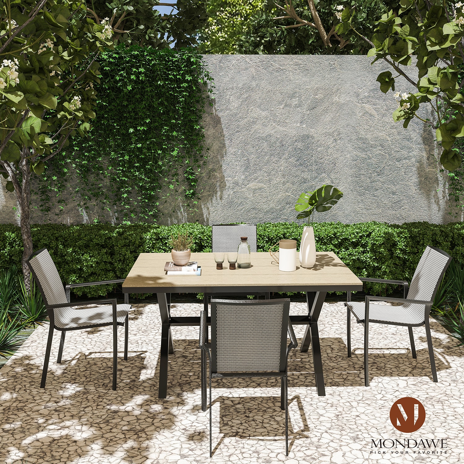 Mondawe Rectangle Outdoor Dining Table 35.4-in W x 59-in L in the Patio ...