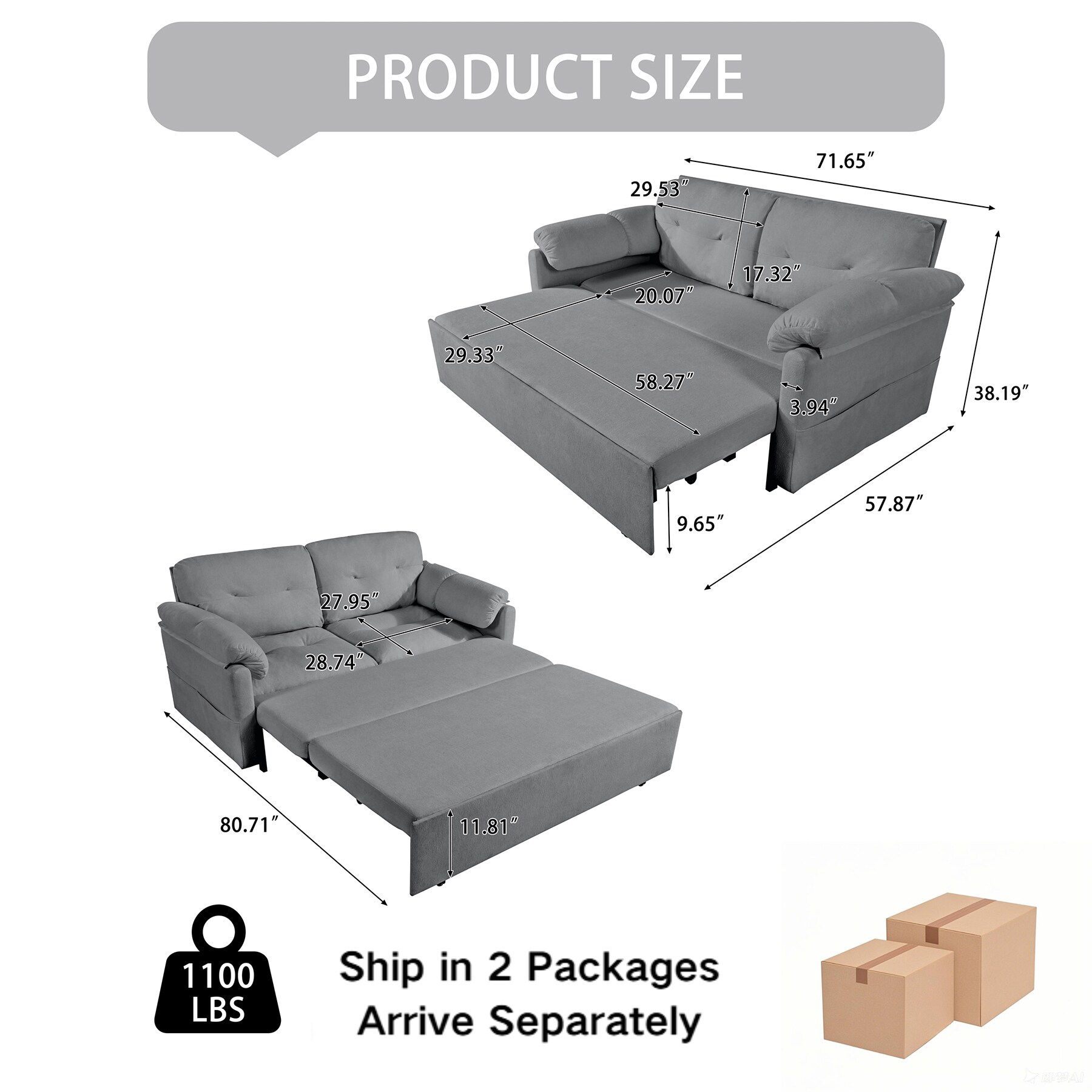 SINOFURN SYA010285GY Sofas-Loveseats - View #3