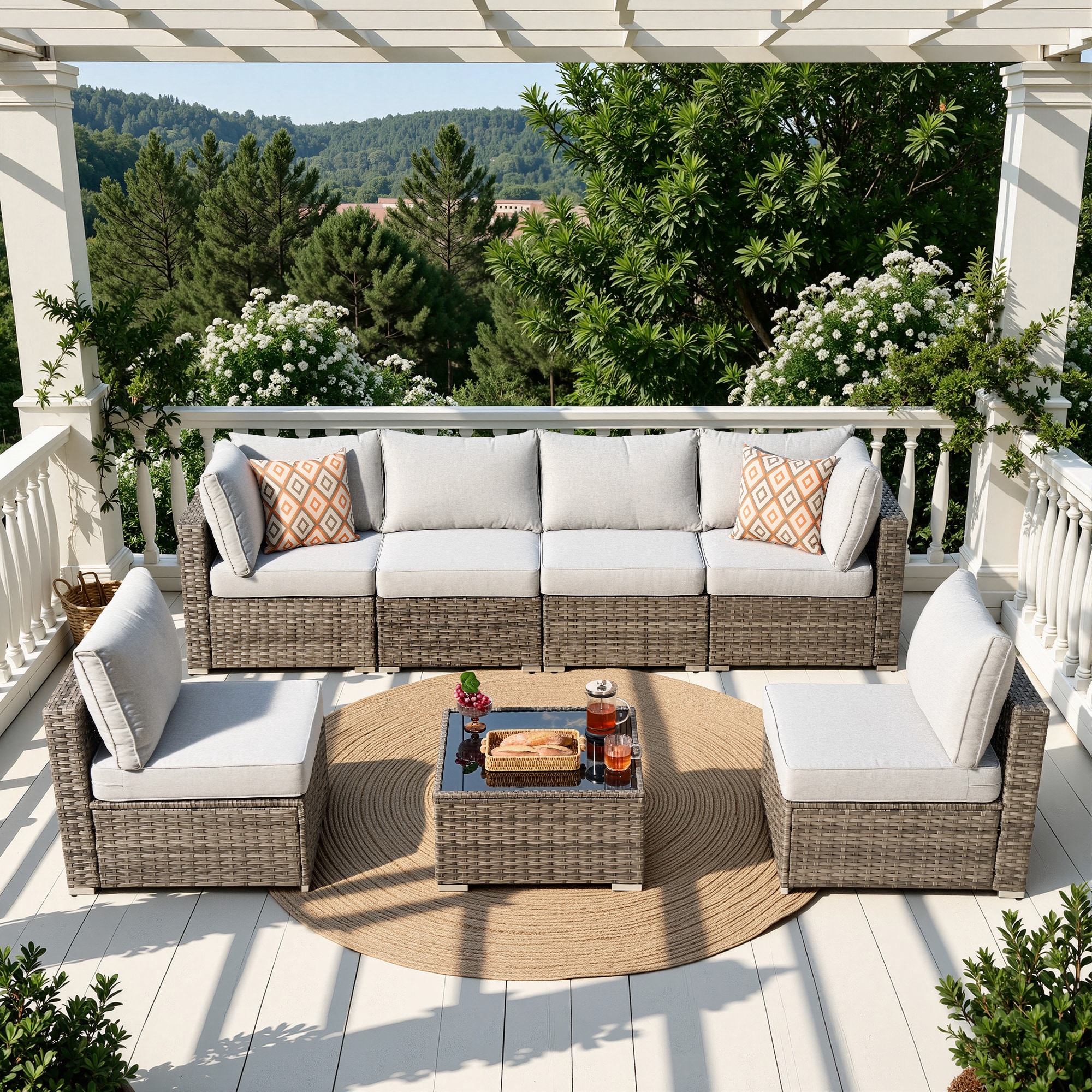 Kuuga Wicker Outdoor Sectional with Light Gray Cushions and Powder-Coated Steel Frame