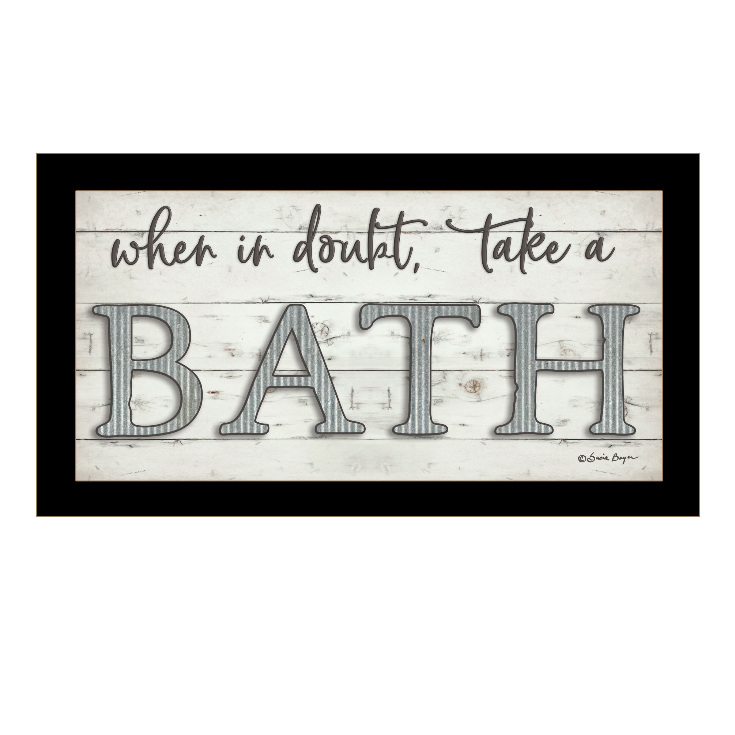 Trendy Decor 4U BOY449-712 When In Doubt Take A Bath Susie Boyer Black Wood Framed 11-in H x 20-in W Vintage/Retro Paper Print