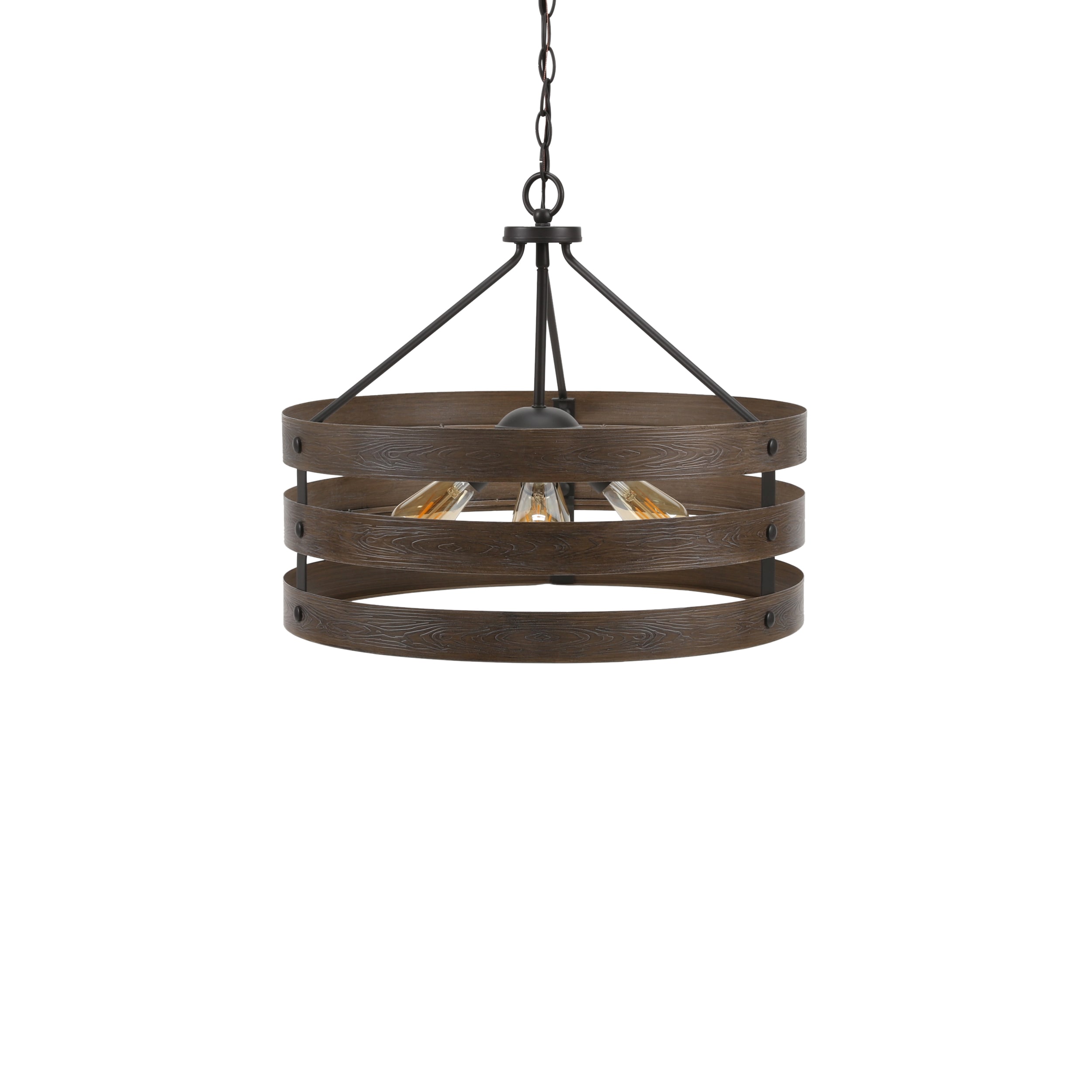 Nickel Drum Pendant w/Weathered Gray Wood Accents Gulliver 22 in 4-Light B 