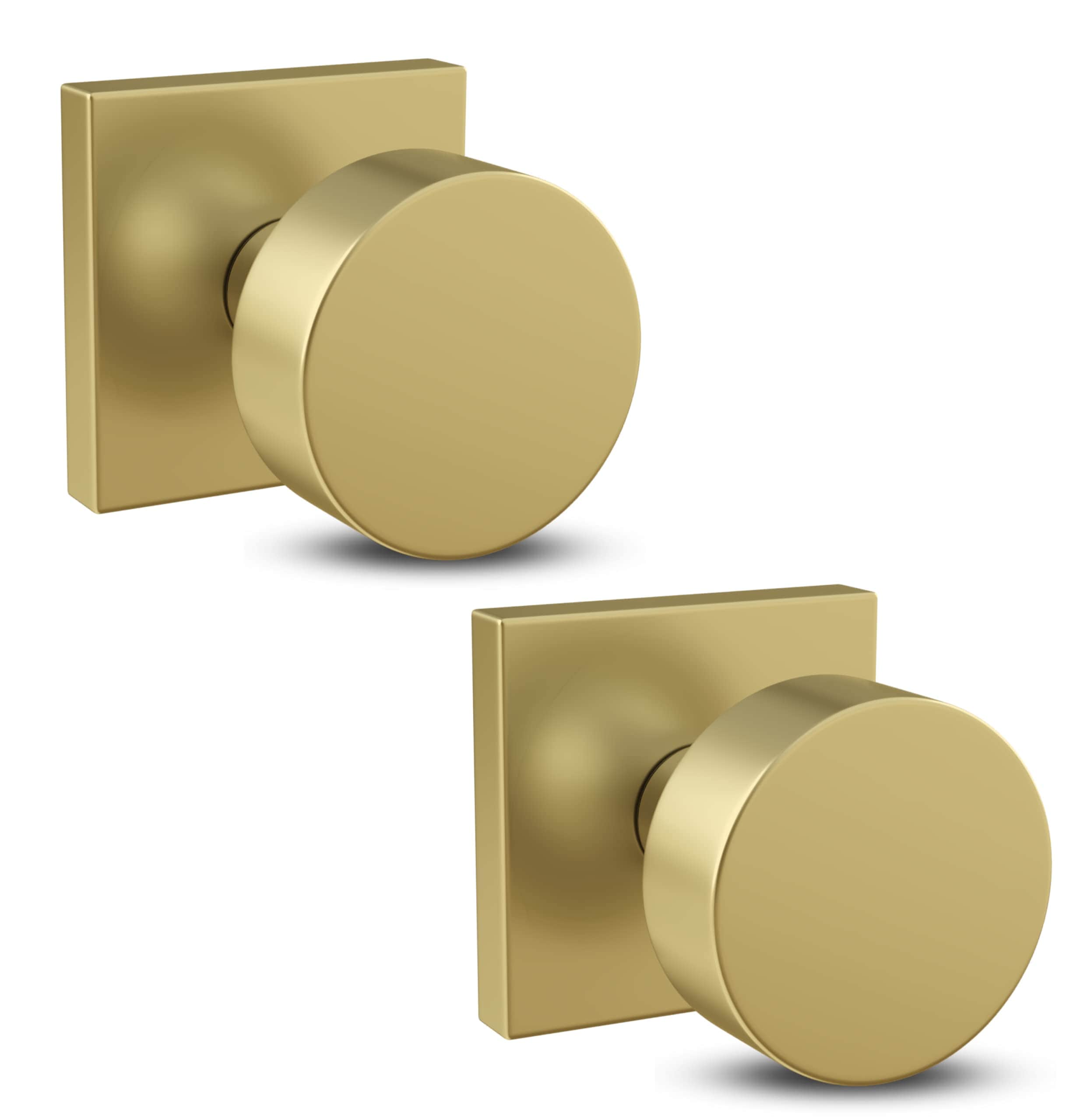 Mega Handles  SUANA Dummy Door Knob for Hallway Closet and Bathroom Reversible Heavy Duty Design Door Knobs Fits All Standard Door Sizes Screws Included - Satin Brass (2 Pack)