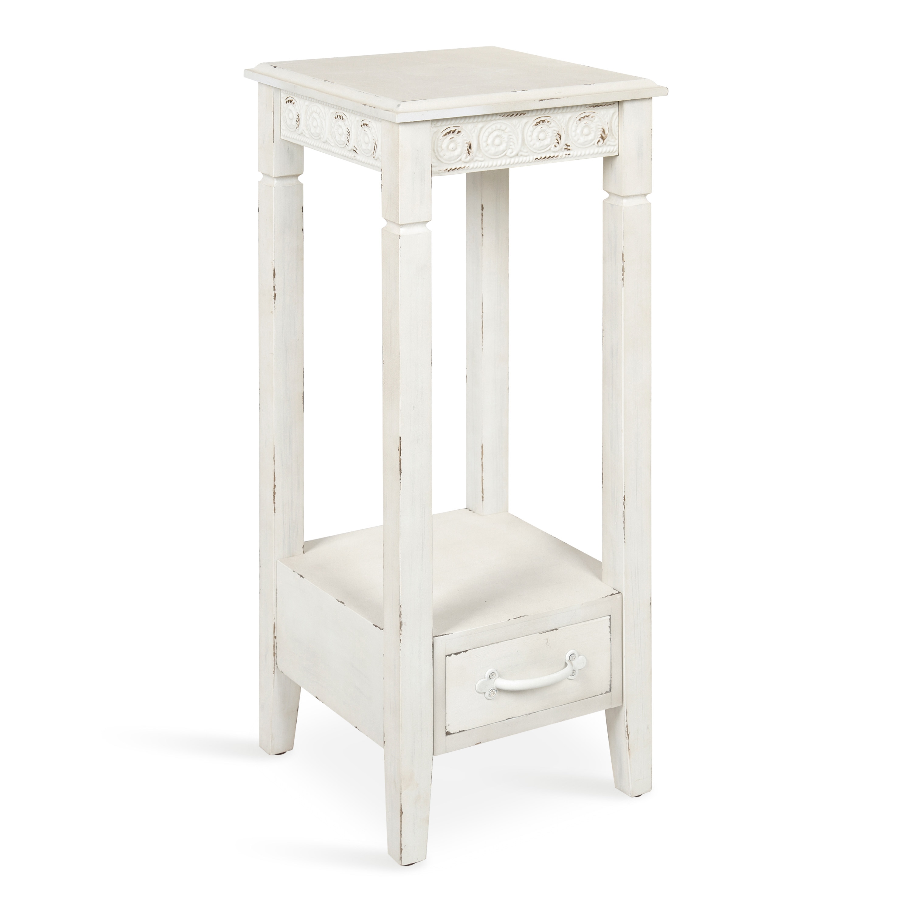 Kate and Laurel 215511 Idabelle 12-in W x 30-in H White Wood Square Farmhouse End Table Assembly Required