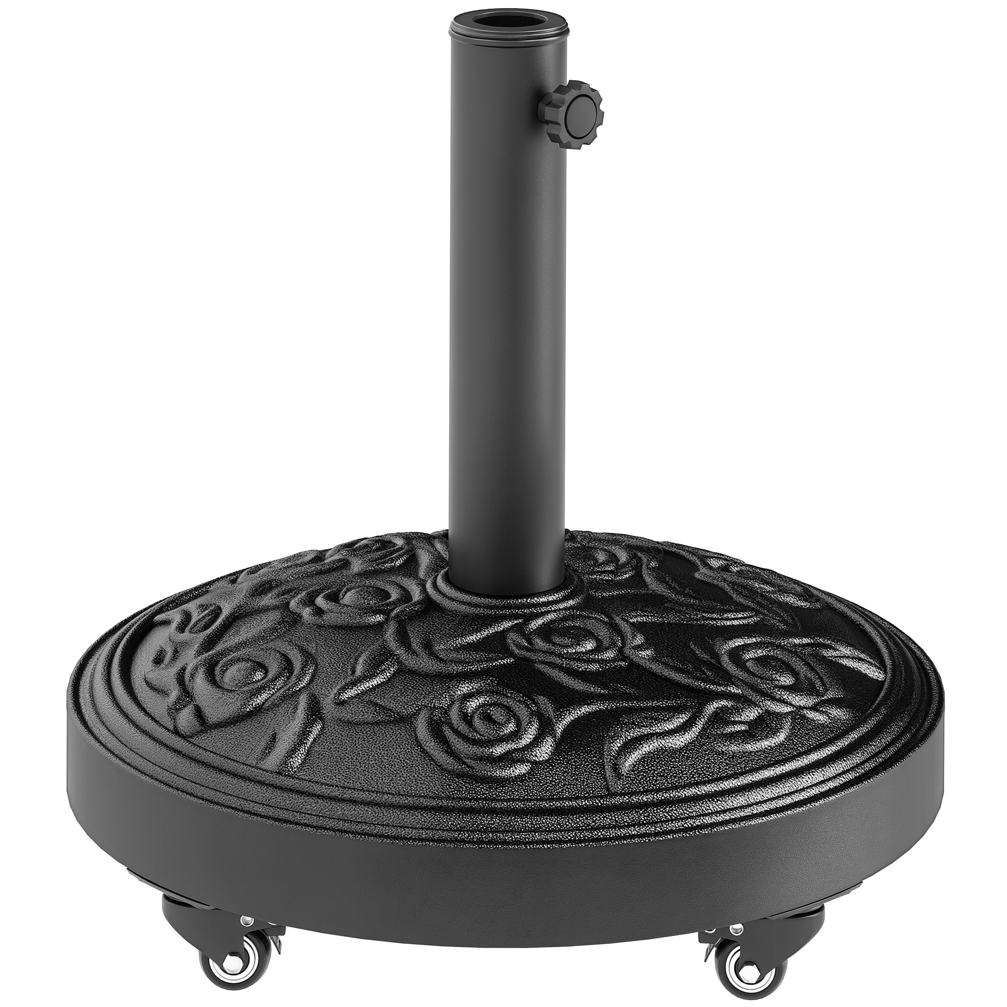 Outsunny 84D-360V00BK Patio Umbrella Base 46 lbs Umbrella Base with Wheels Outdoor Umbrella Stand for 1.3in/1.5in/1.9in Poles for Outdoor Lawn Poolside Black
