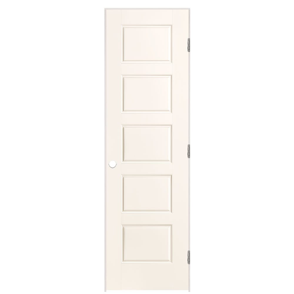 Masonite 1444609 24-in x 80-in White Solid core 5-panel equal Left hand Smooth Prefinished Molded composite Flat Jamb Single Prehung Interior Door