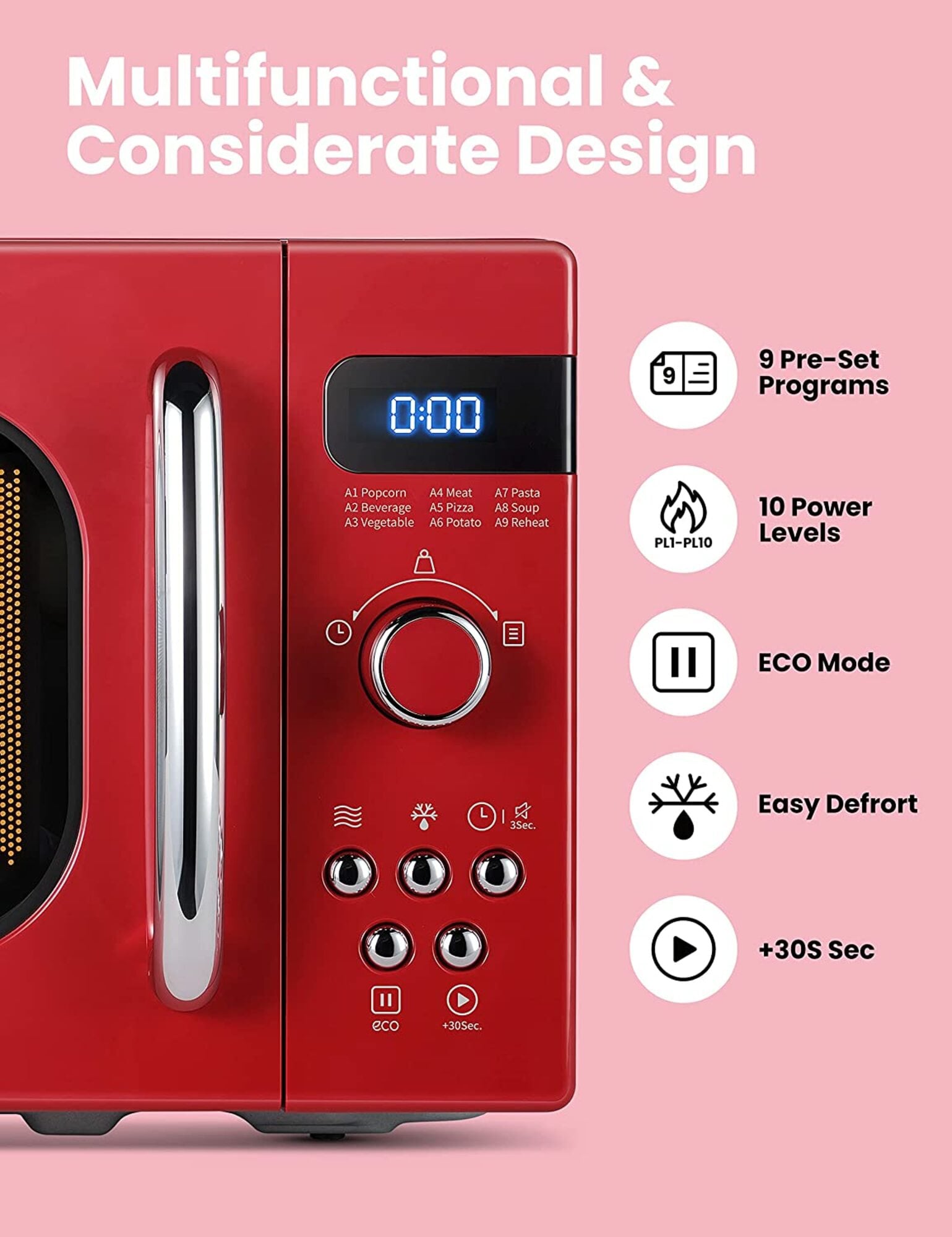  COMFEE' Retro Small Microwave Oven With Compact Size, 9 Preset  Menus, Position-Memory Turntable, Mute Function, Countertop, Perfect For  Small Spaces, 0.7 Cu Ft/700W, Red, AM720C2RA-R: Home & Kitchen