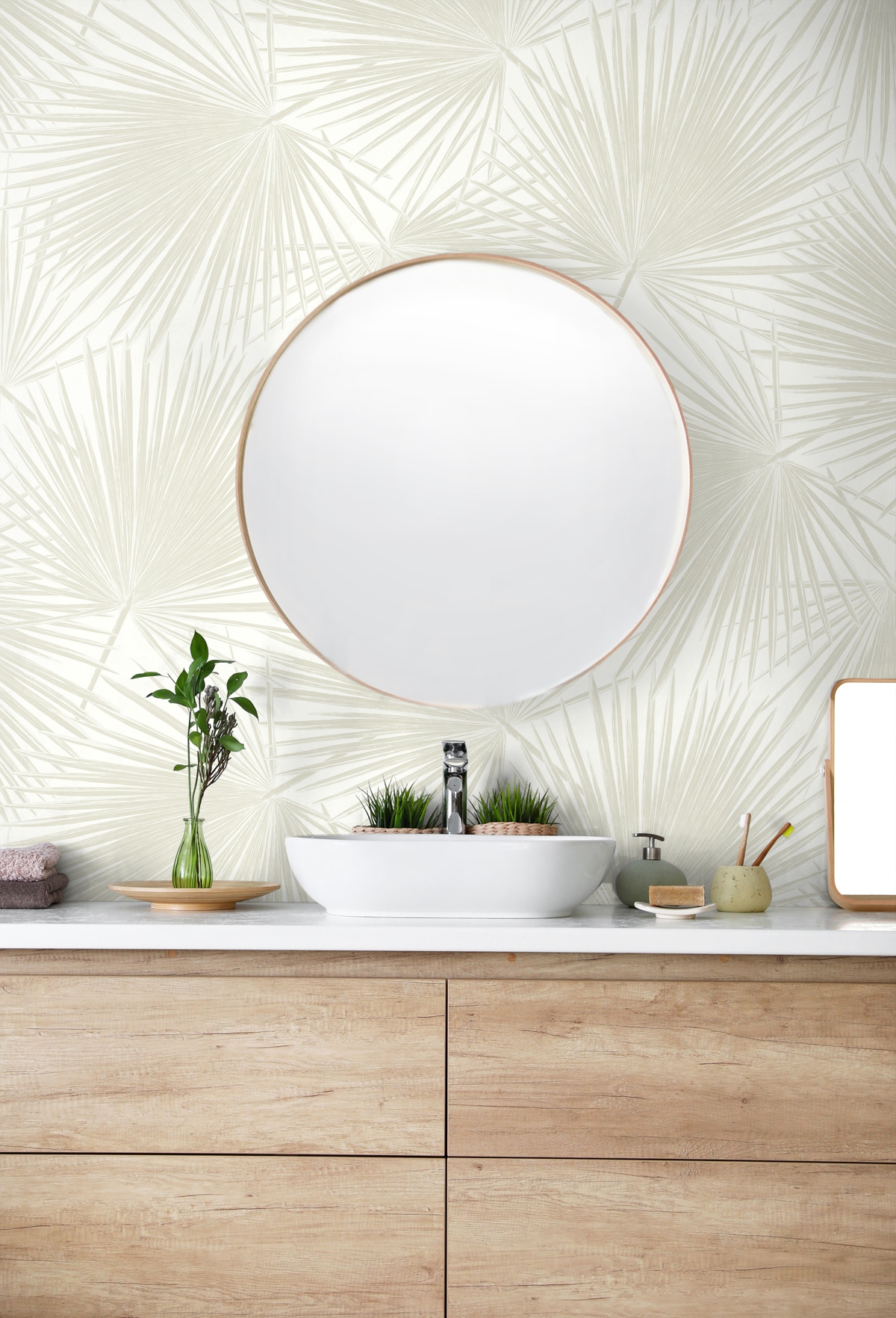 Sea Salt Vinyl Palm Leaf Peel and Stick Wallpaper Roll