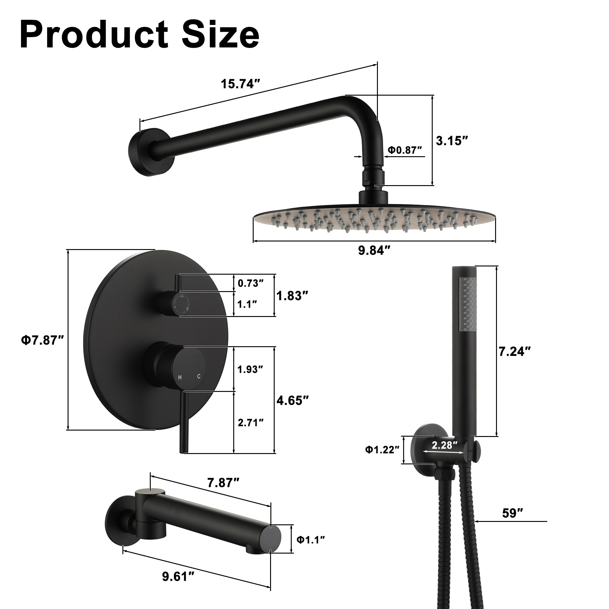 Clihome CHMS-12MB-A3808 Showerhead-Bar-Panels - View #3