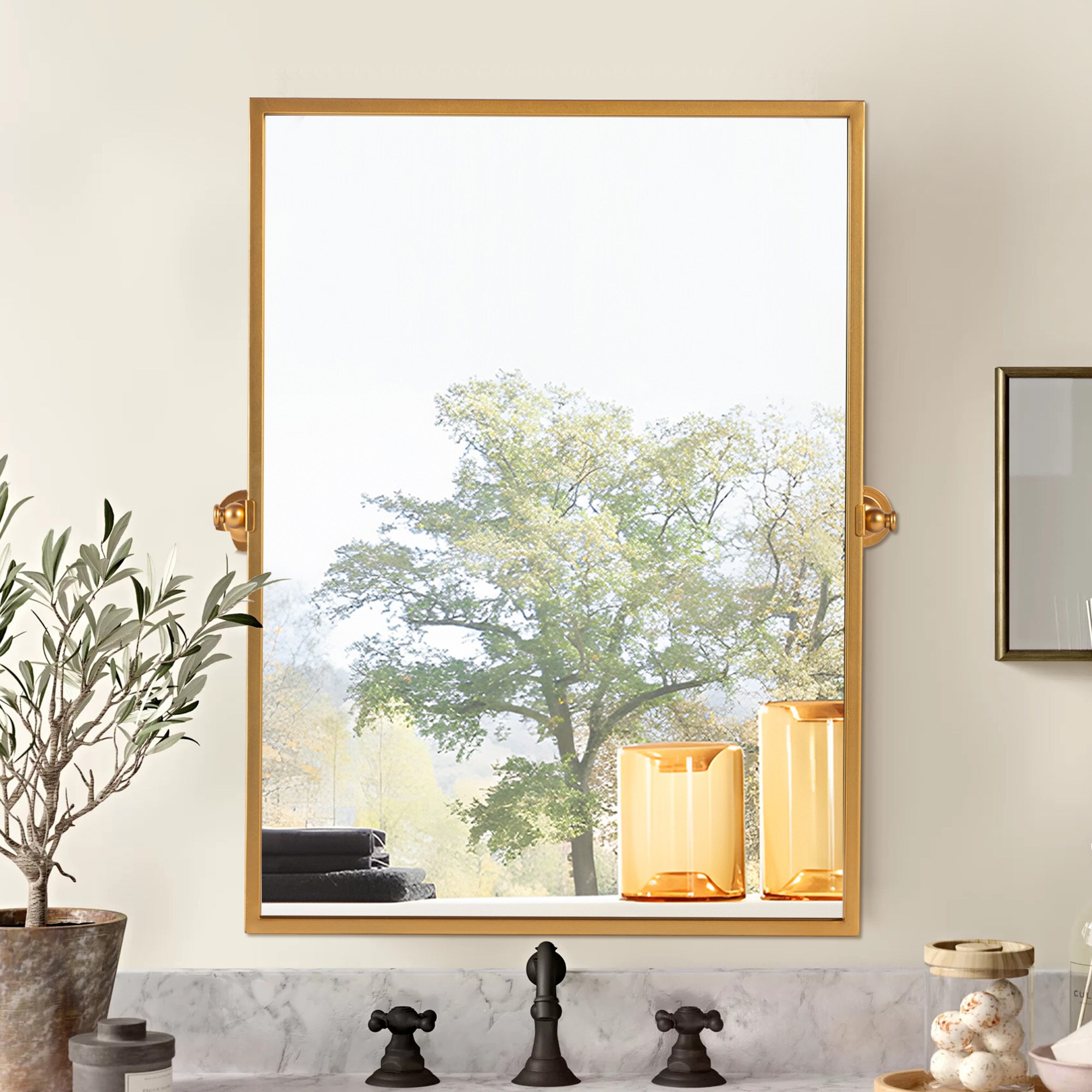 Siavonce XH64124 38-in W x 26-in H Rectangle Gold Framed Full Length Wall Mirror