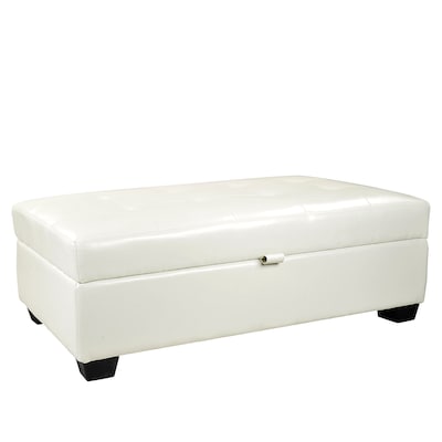 Corliving Antonio Modern White Faux, Large White Leather Footstool