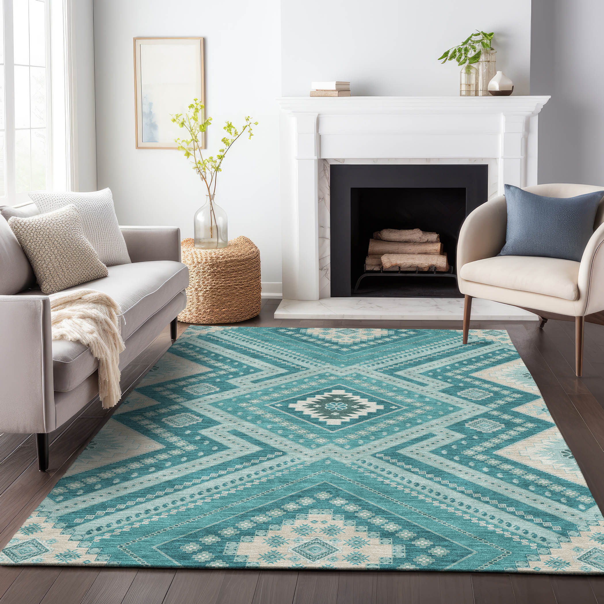 Addison Rugs ACN1010TE30X46 Chantille ACN1010TE 2 x 3 (ft) Polyester Teal Rectangular Indoor/Outdoor Geometric Machine washable Area rug