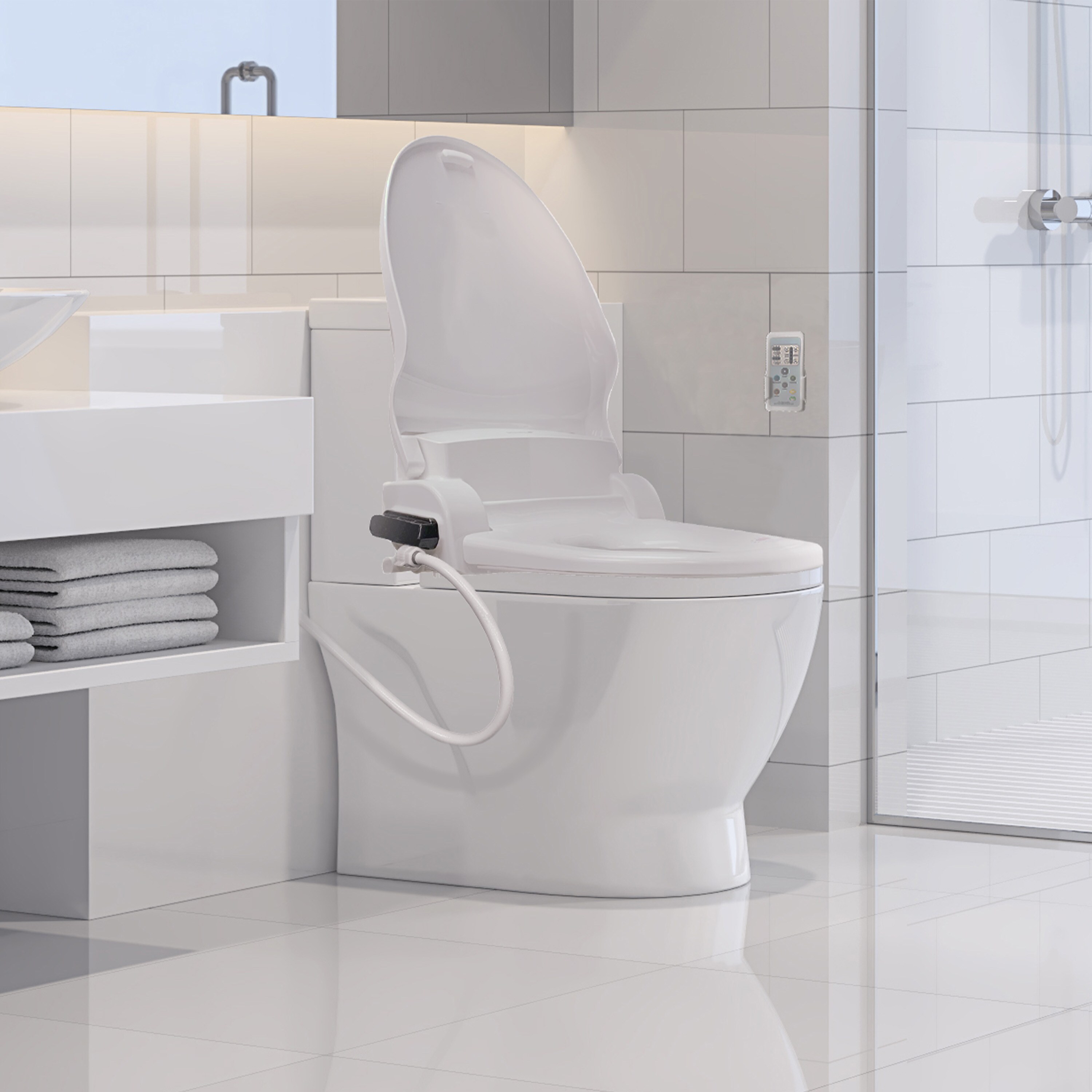 dejligt at møde dig forstørrelse blotte SmartBidet Plastic White Elongated Soft Close Heated Bidet Toilet Seat in  the Toilet Seats department at Lowes.com