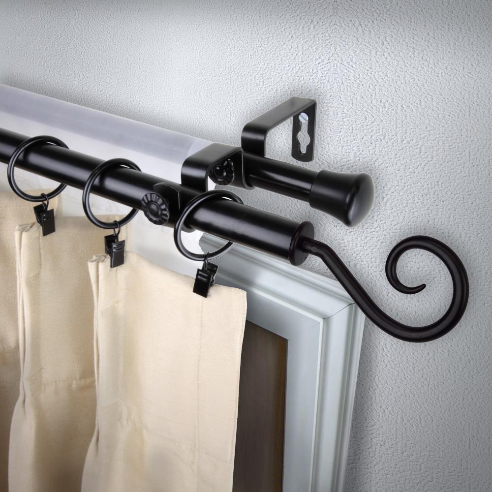 Rod Desyne 4720-992 13/16-in Curl 120-in to 170-in Black Steel Double curtain rod with Finials