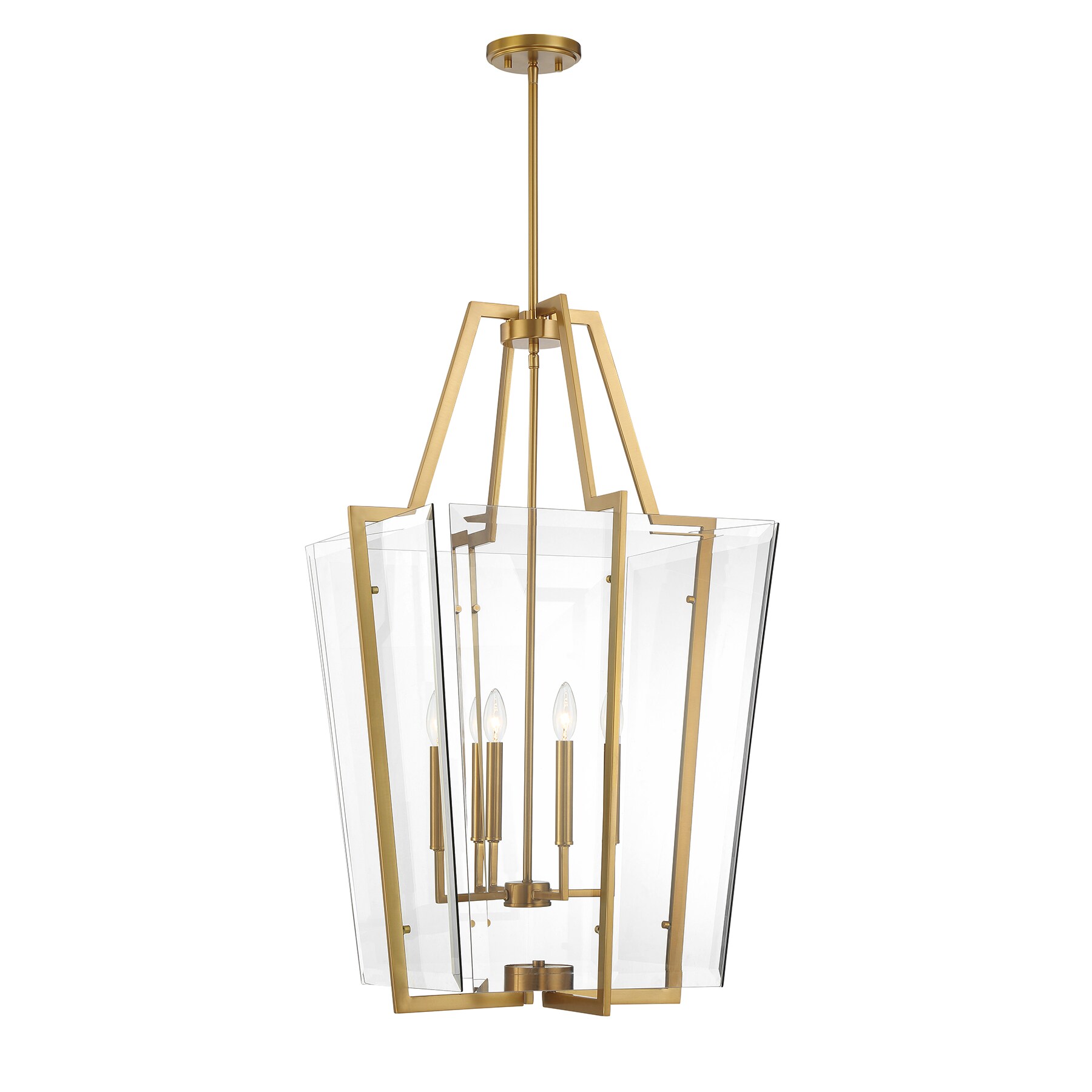 Savoy House 3-9950-4-322 Farell 4-Light Pendant in Warm Brass 4 -Light Warm Brass Modern/contemporary Art glass Geometric Medium Hanging Pendant light