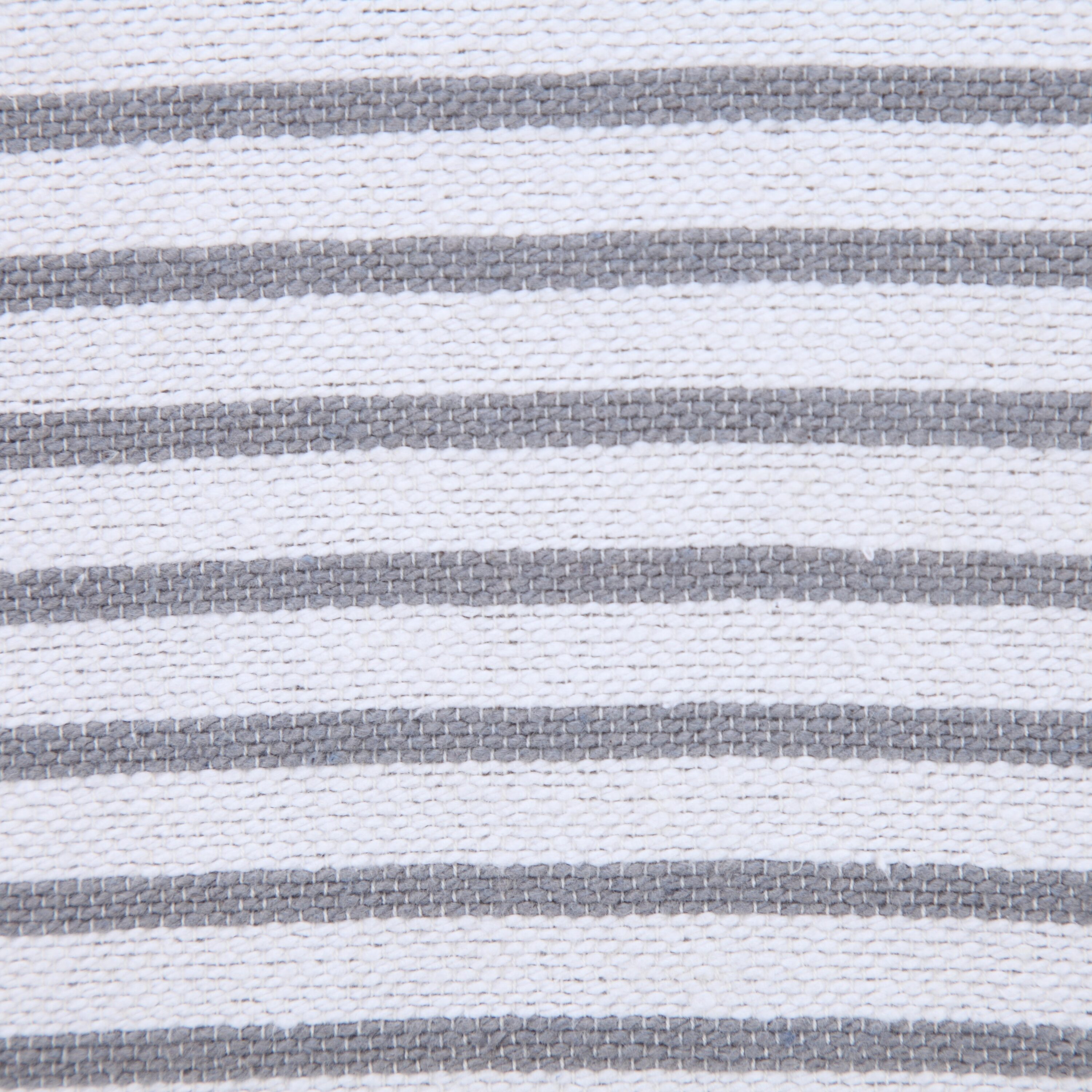 Gray and White Striped Cotton Square Throw Pillow with Tassels