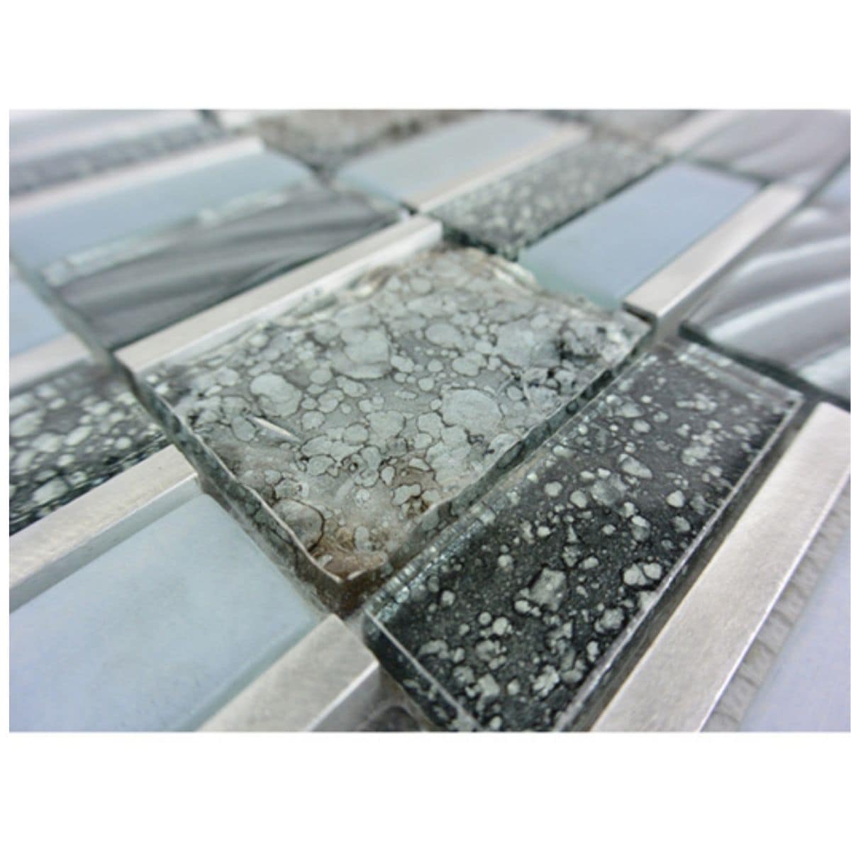 Imperial 12x12 Silver Sea Glass and Metal Mosaic Tile