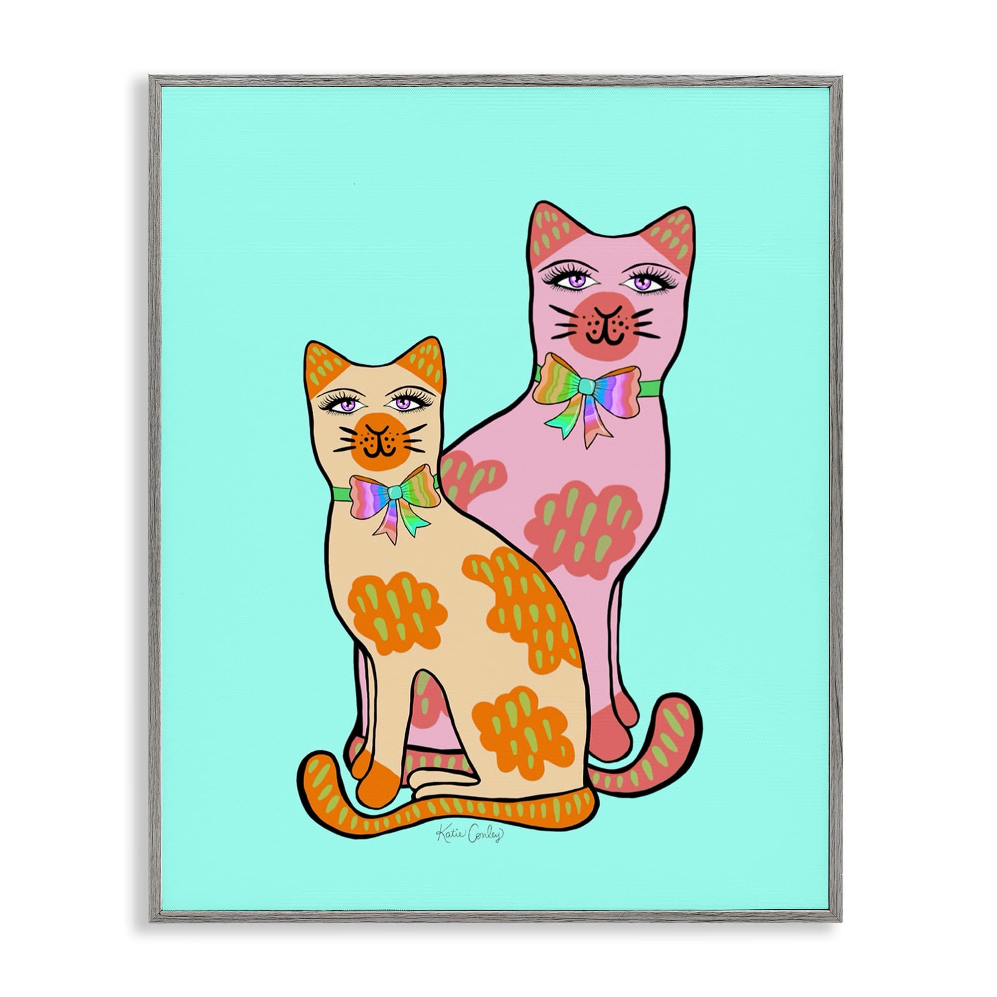 Stupell Industries BS-761-GFF-16X20 Funky Cats on Turquoise Framed Giclee design by Katie Conley