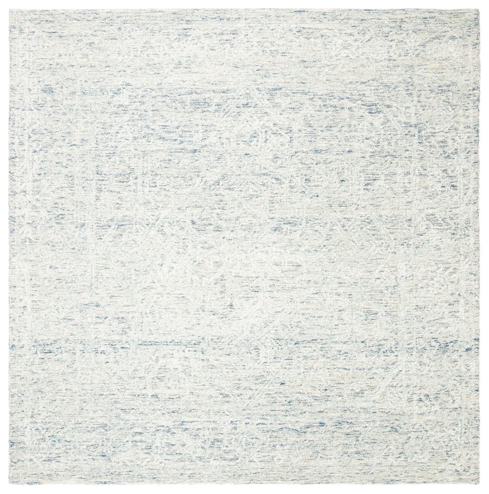 Blue and Ivory Square Hand-Tufted Wool Area Rug