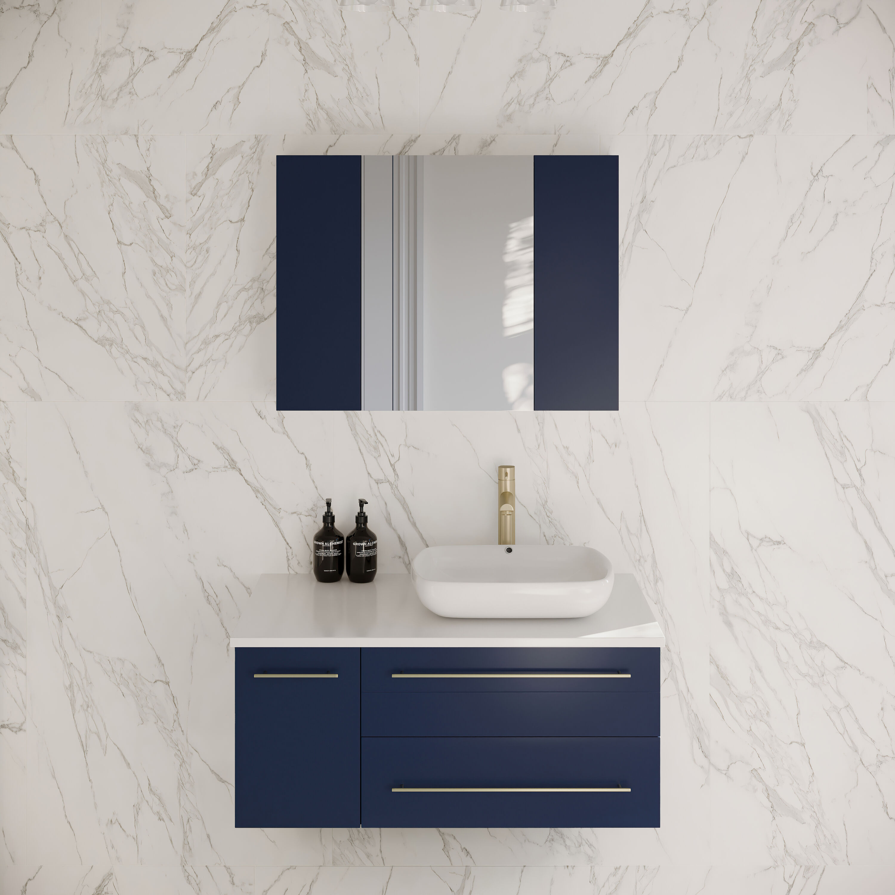 Fresca FVN6136RBL-VSL-R Lucera 36-in Royal Blue Single sink Floating Bathroom Vanity with White Quartz Top