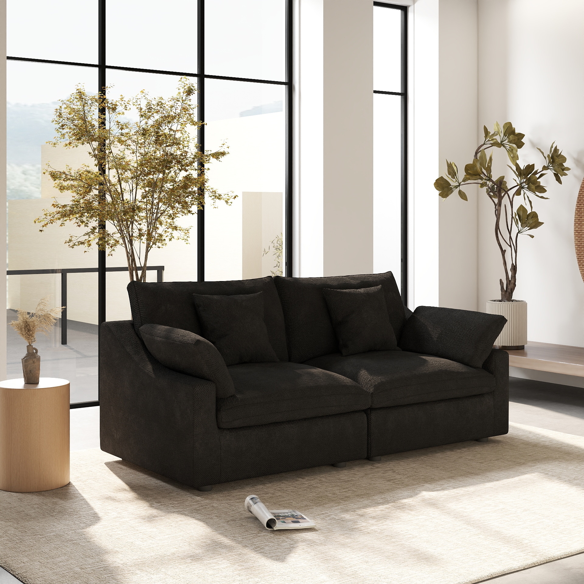 BuotiqHom DH-S2-140BK 83-in Modern Black Linen 2 -seater Loveseat