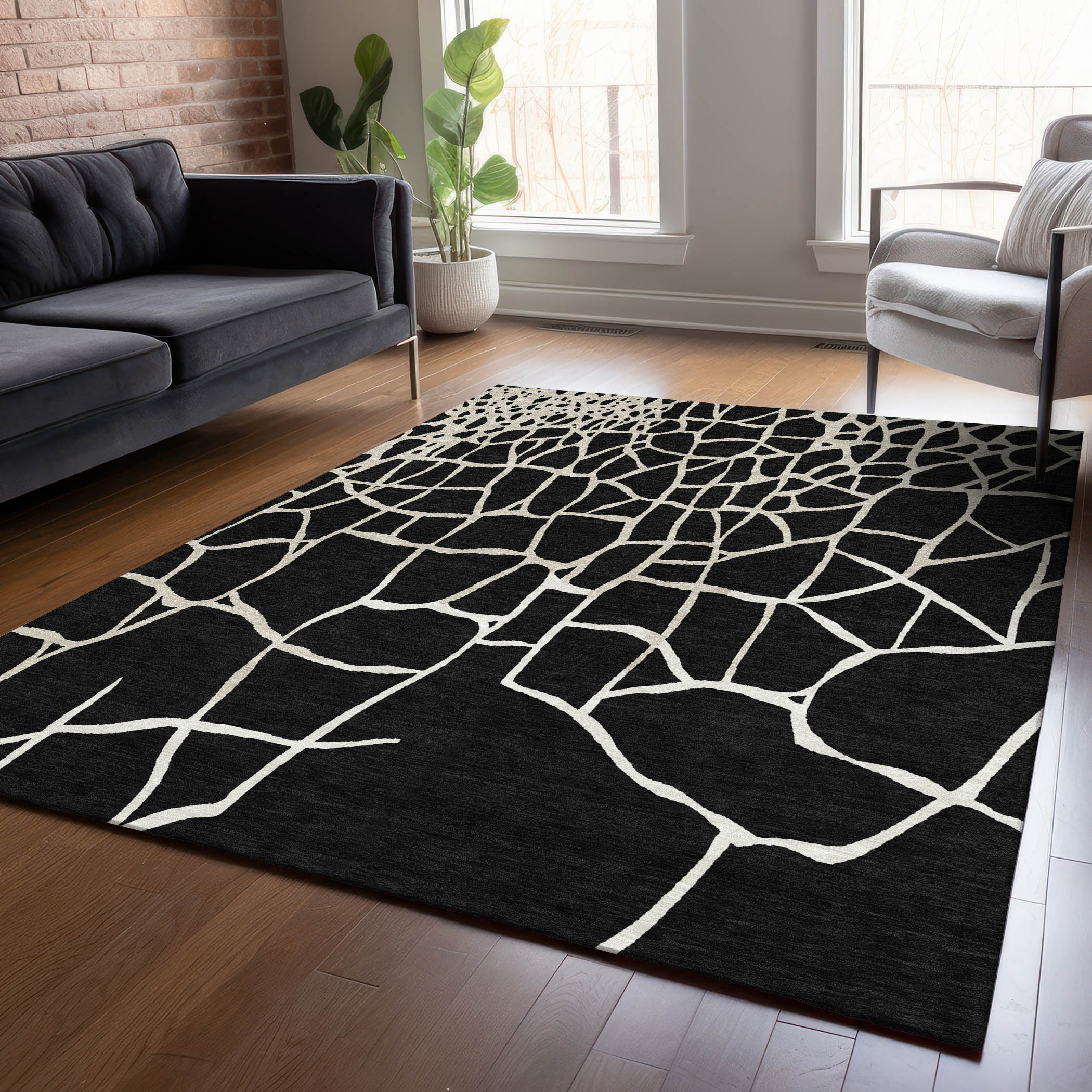 Addison Rugs ACN1049BK5X8 Chantille ACN1049BK 5 x 7 (ft) Polyester Black Rectangular Indoor/Outdoor Geometric Machine washable Area rug
