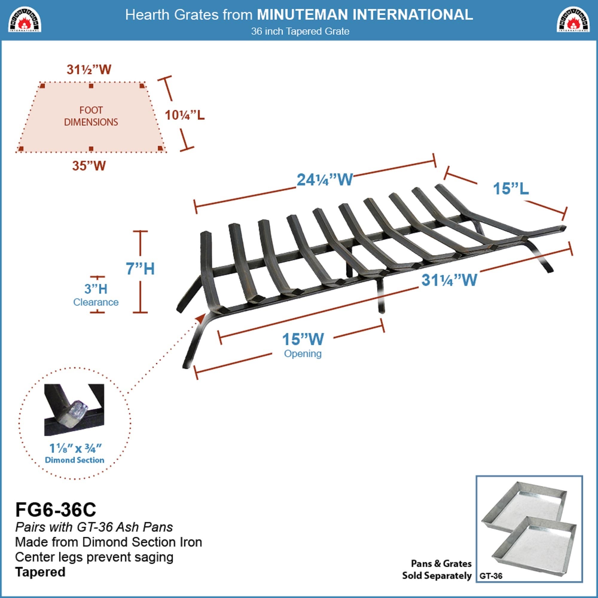 Minuteman International FG6-36C Fireplace-Grates - View #7