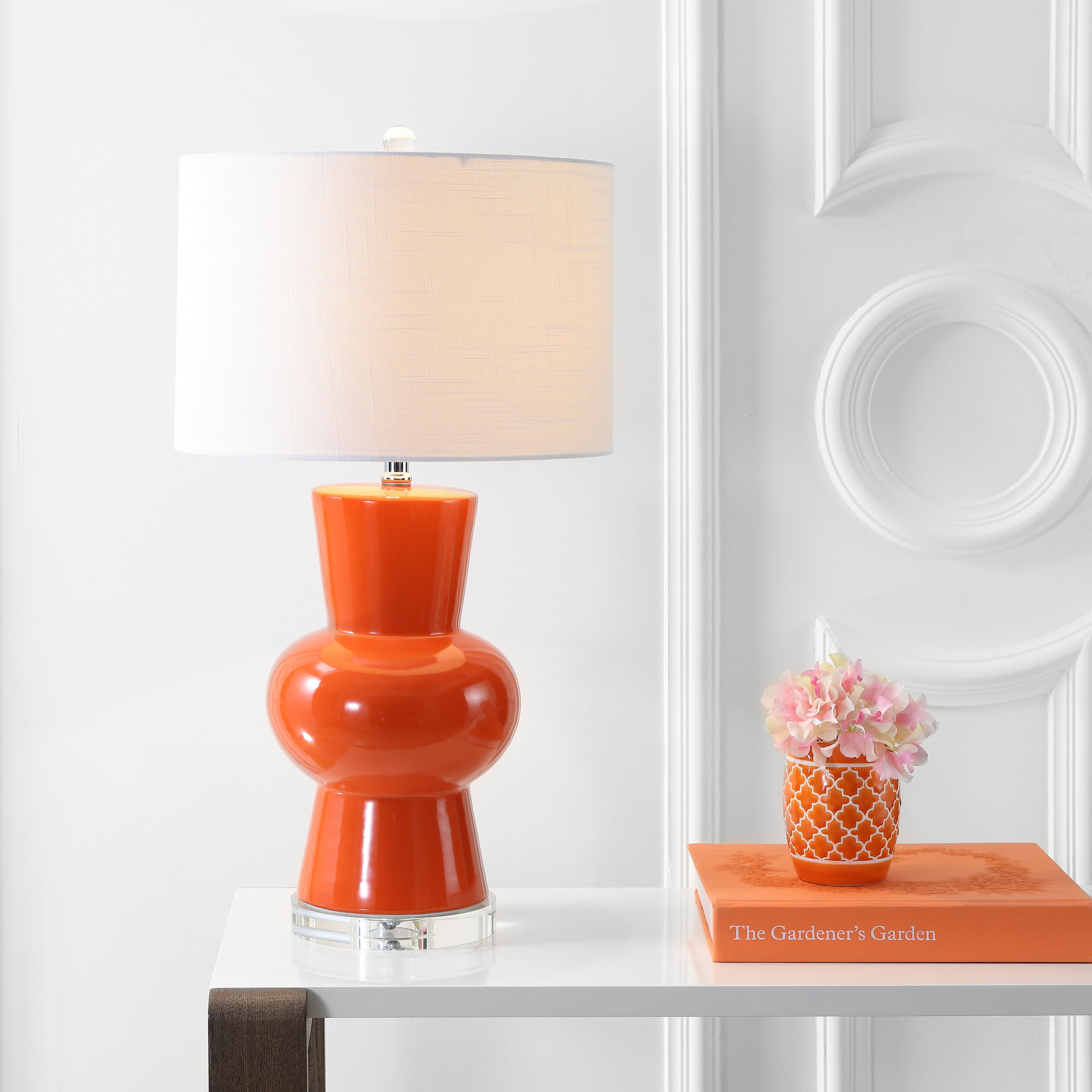 JONATHAN  Y JYL4027C Julia Ceramic Transitional Contemporary 28.5-in Coral LED Incandescent Rotary socket Table Lamp with Linen Shade