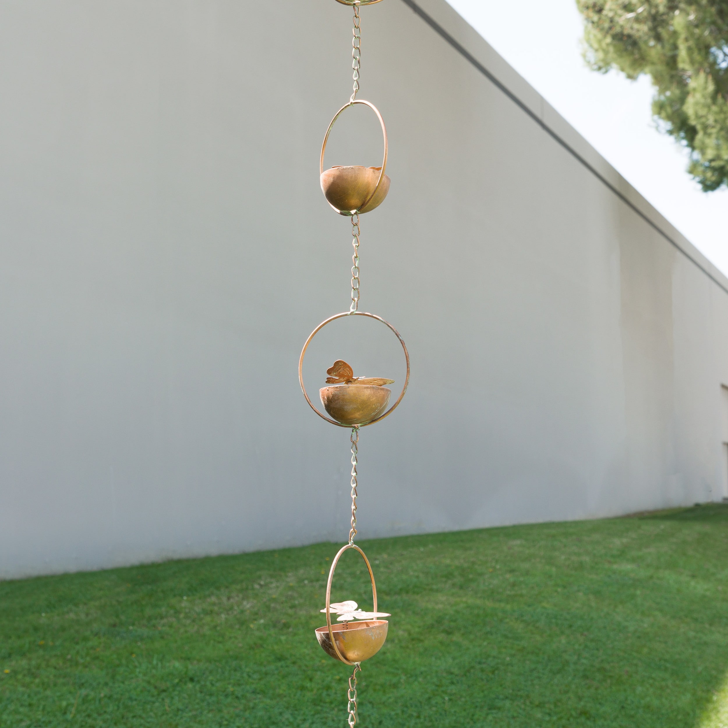Copper Iron Hanging Butterfly Rain Chain with Spring, 73" Outdoor Decor