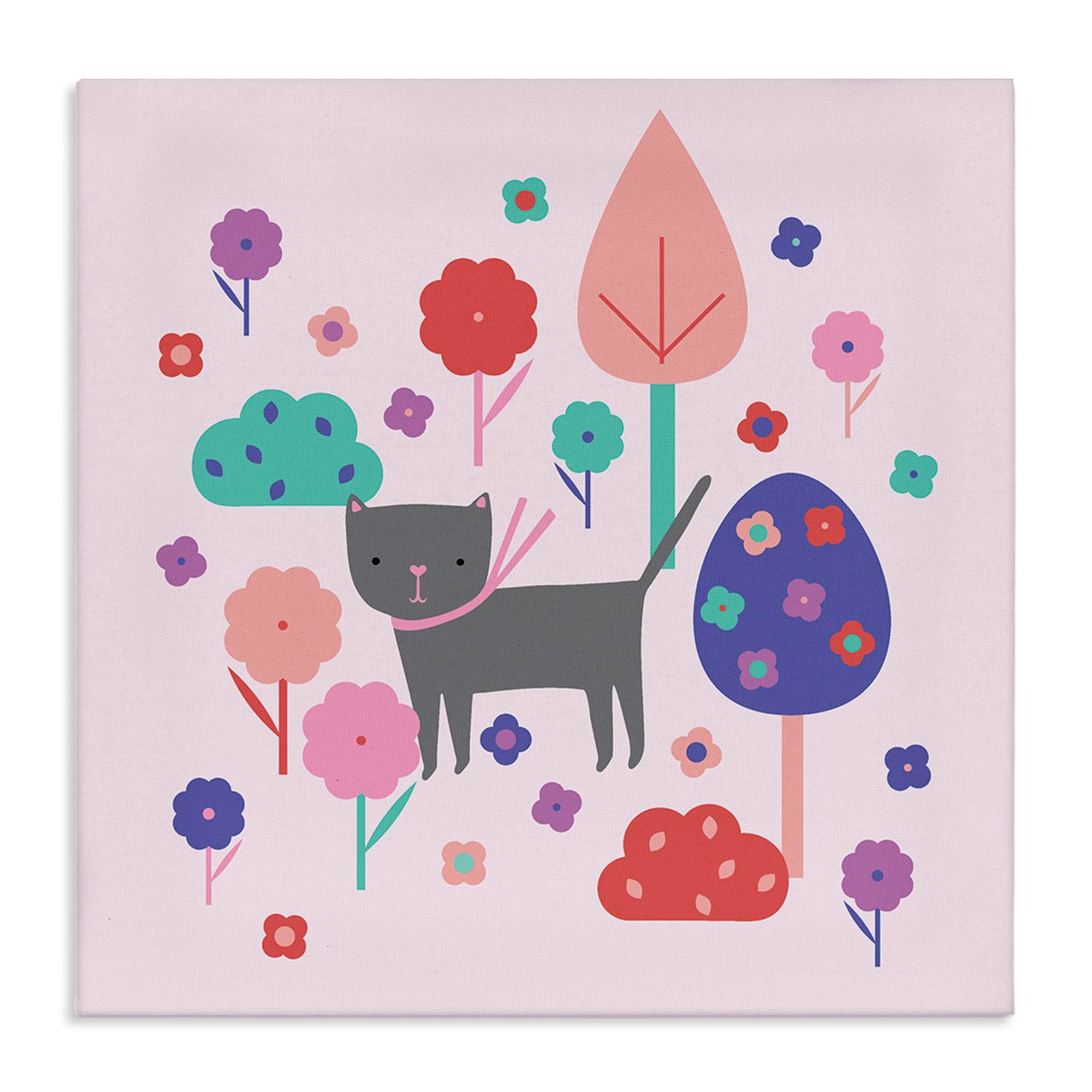 Stupell Industries BT-517-CN-30X30 Pastel Whimsical Cat and Trees Canvas Wall Art By Sazerelli Designs 30 x 30
