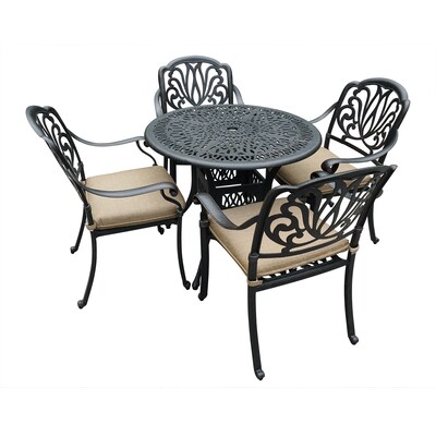 Casainc 5 Piece Black Patio Dining Set With Off White Cushions In The Sets Department At Com - Round Garden Furniture Set With Fire Pit Philippines