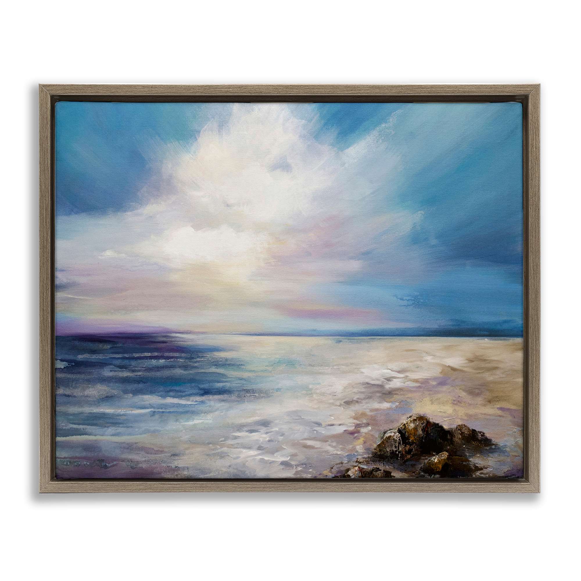 Stupell Industries BS-774-FFE-16X20 Serene Clouds over Beach Brown Framed Floater Canvas Wall Art By Karen Hale 21 x 17