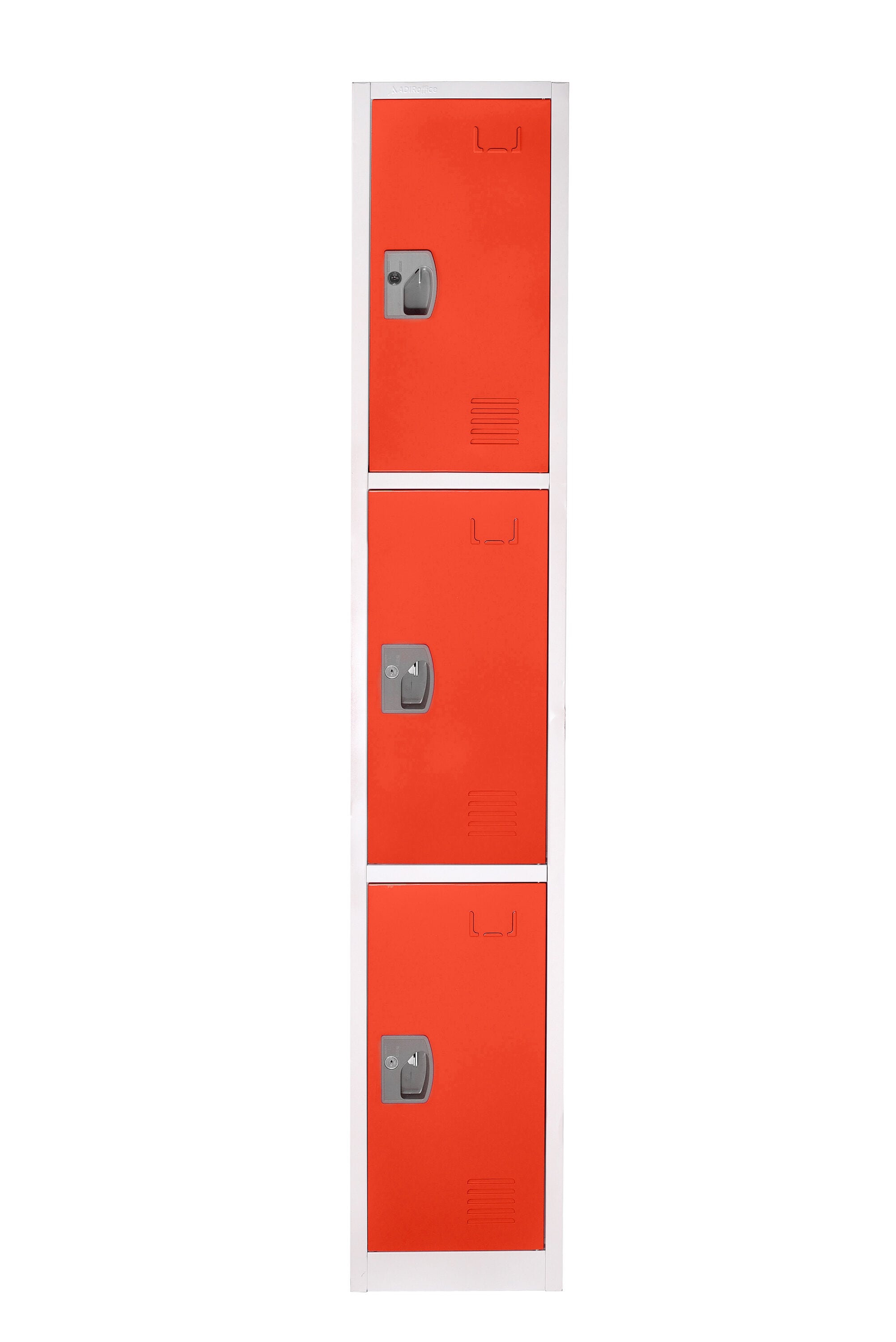 Red Steel 3-Tier Freestanding Office Locker with Adjustable Shelving