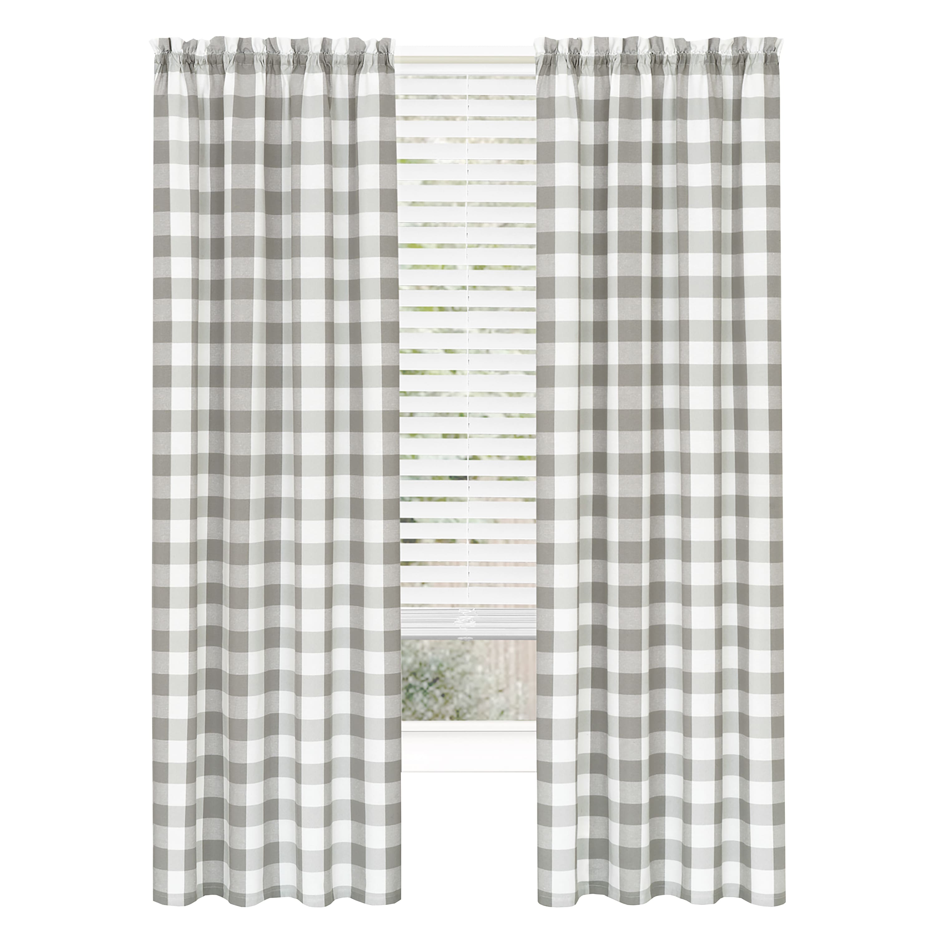 Achim HNPN63GY06 63-Inches Grey Plaid Light filtering Rod pocket Single curtain panel