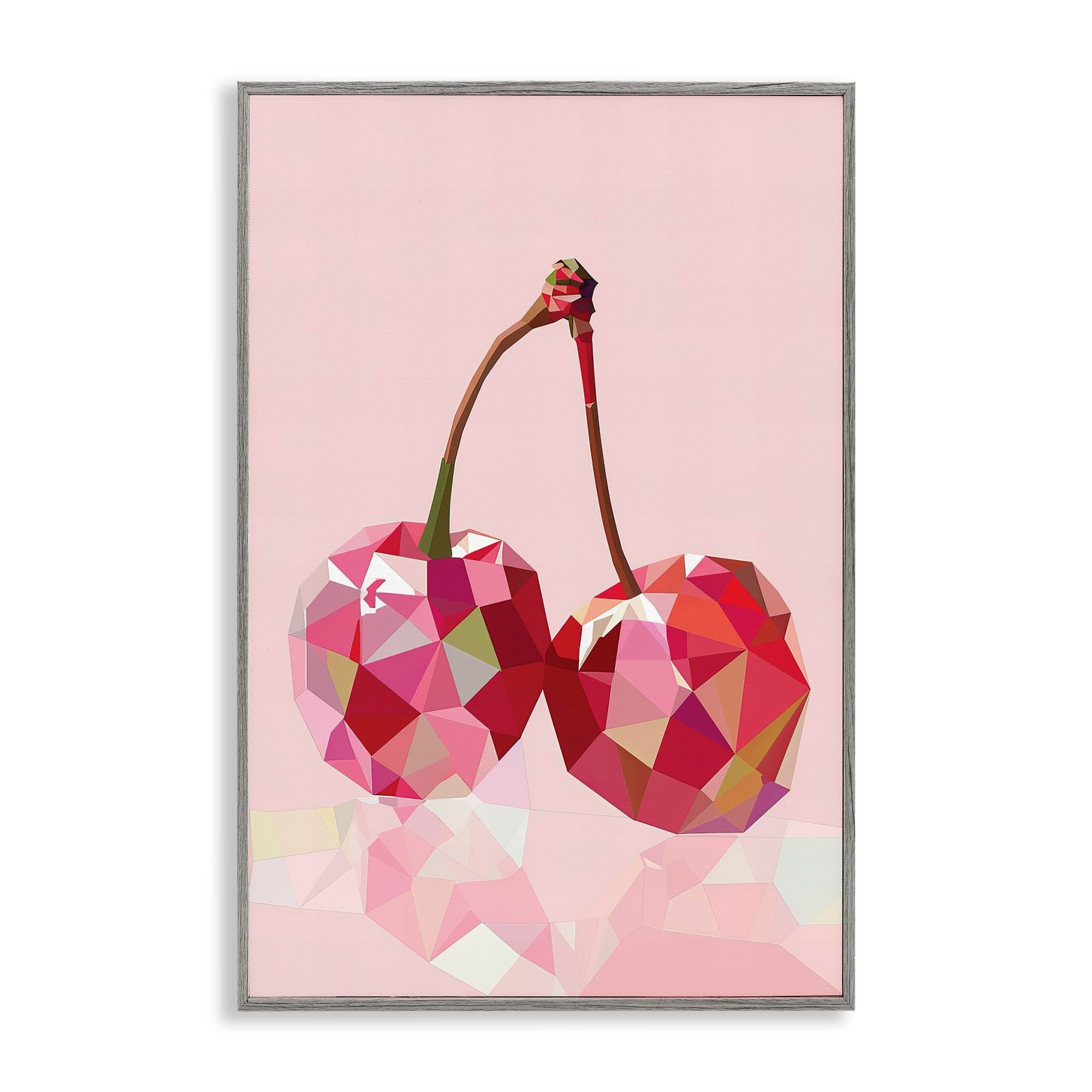 Stupell Industries BT-649-GFF-16X24 Pink Geometric Cherries Gray Framed Giclee Art By LSR Design Studio 16 x 24