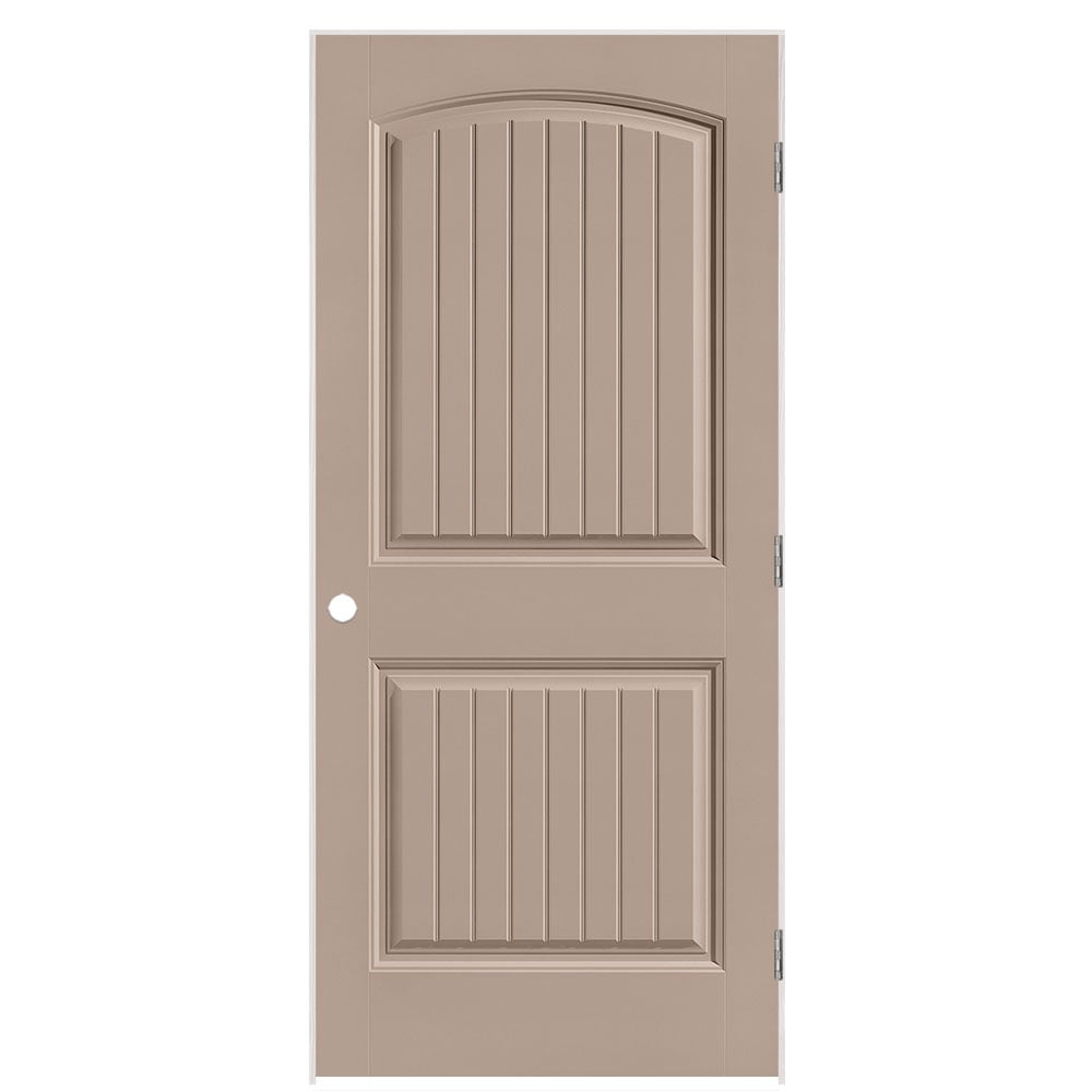 Masonite 1443775 36-in x 80-in Sandpiper Solid core 2-panel round top plank Left hand Smooth Prefinished Molded composite Flat Jamb Single Prehung Interior Door