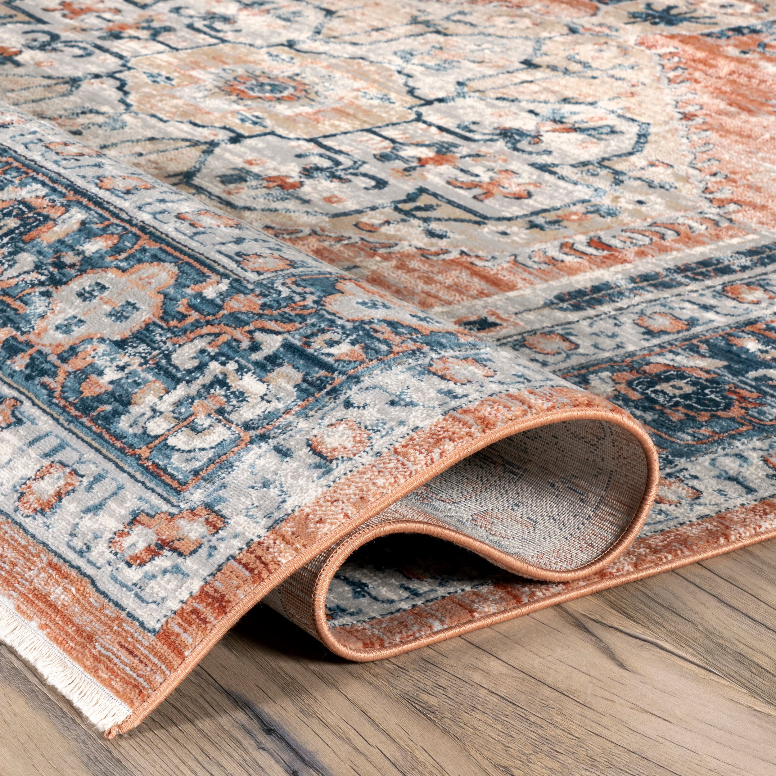 Reversible Orange Medallion 4' x 6' Synthetic Area Rug