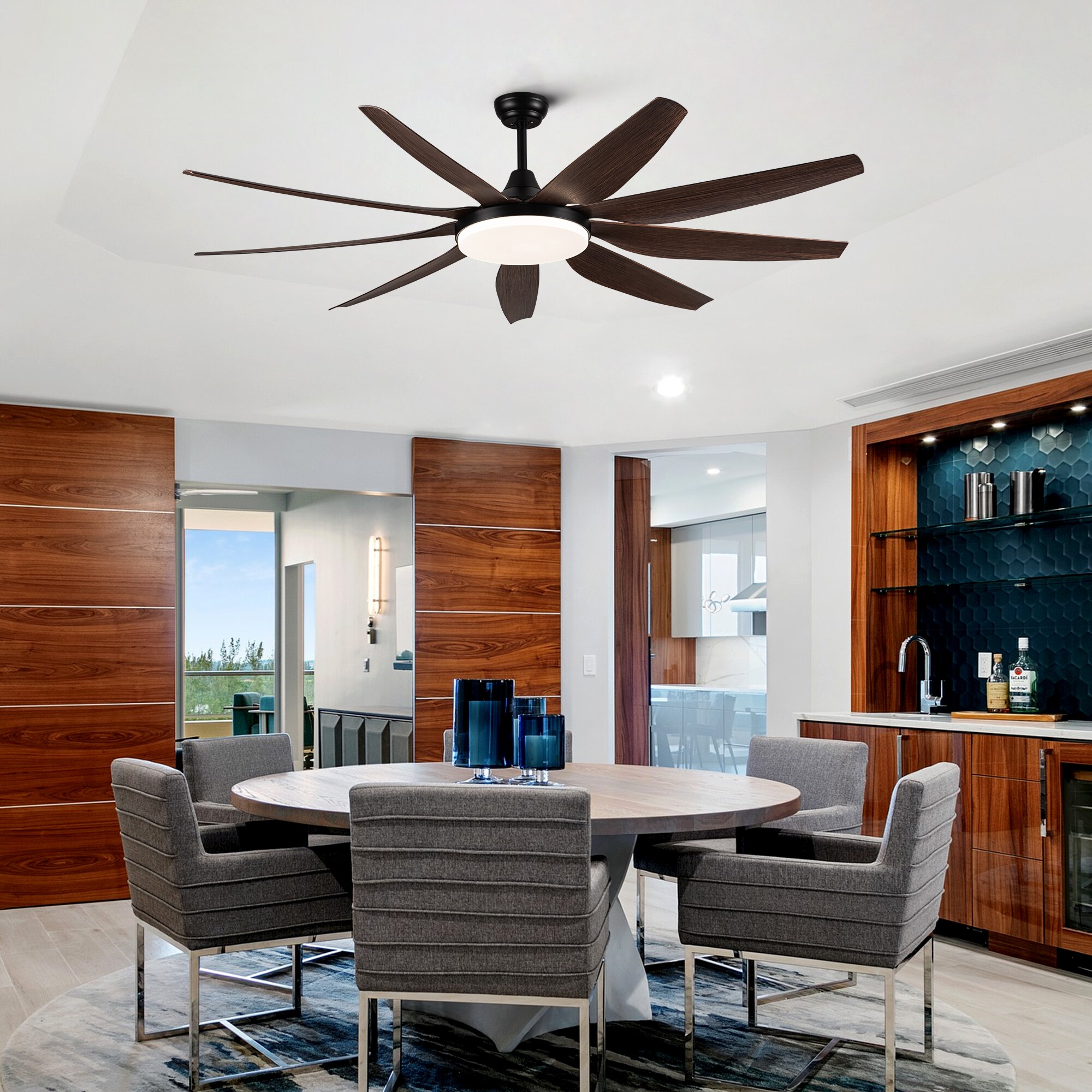 Yardreeze 71-in Brown Color-changing Integrated LED Indoor/Outdoor Ceiling  Fan with Light and Remote (9-Blade) in the Ceiling Fans department at