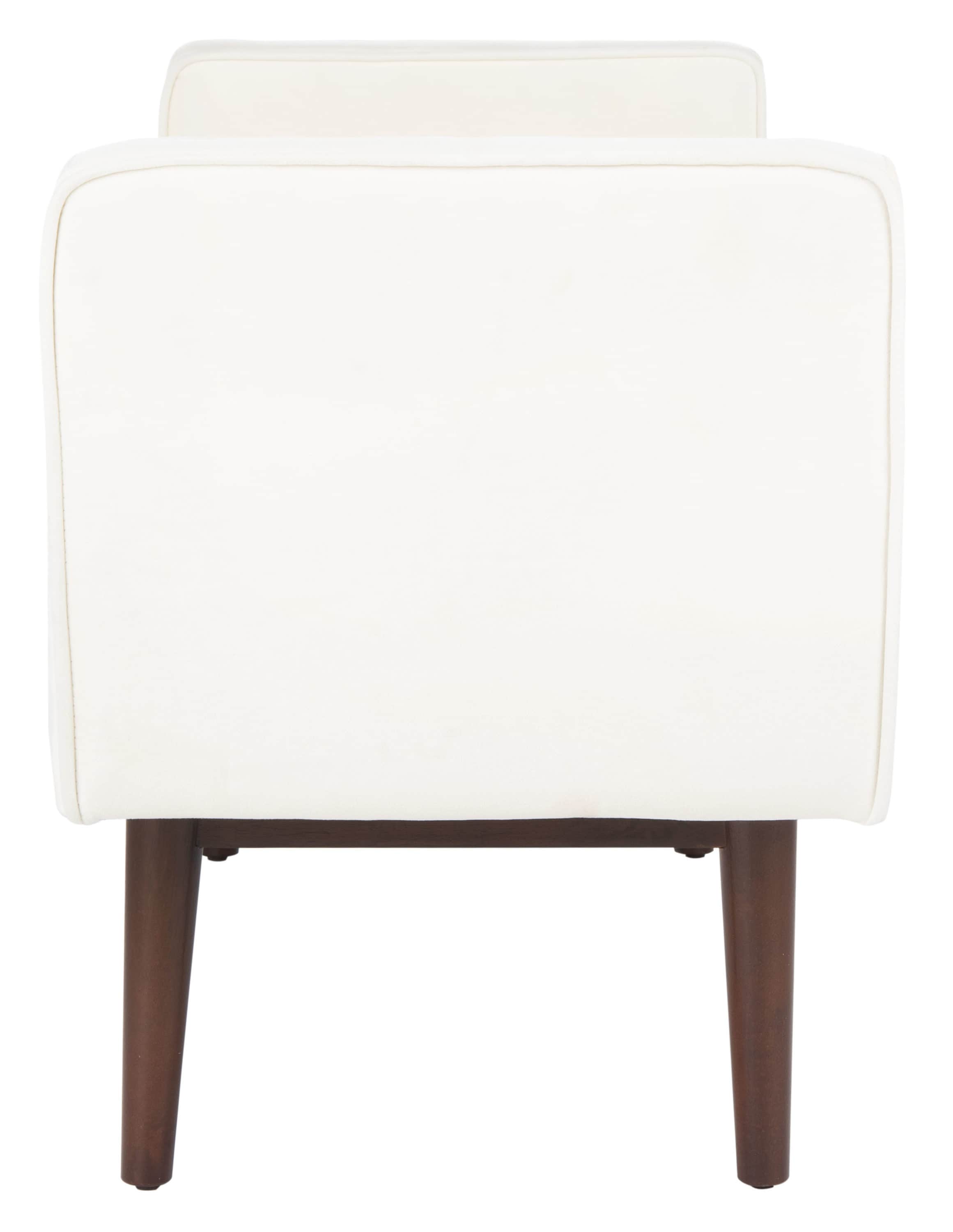 Henri Mid-Century Cream Velvet and Walnut Cushioned Bench