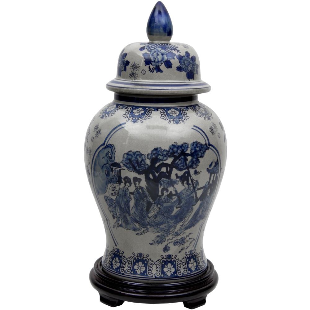 A&B Home 18 Porcelain Decorative Jar with Lid Blue White Floral Print Vase  Ginger Jar Centerpiece Decor