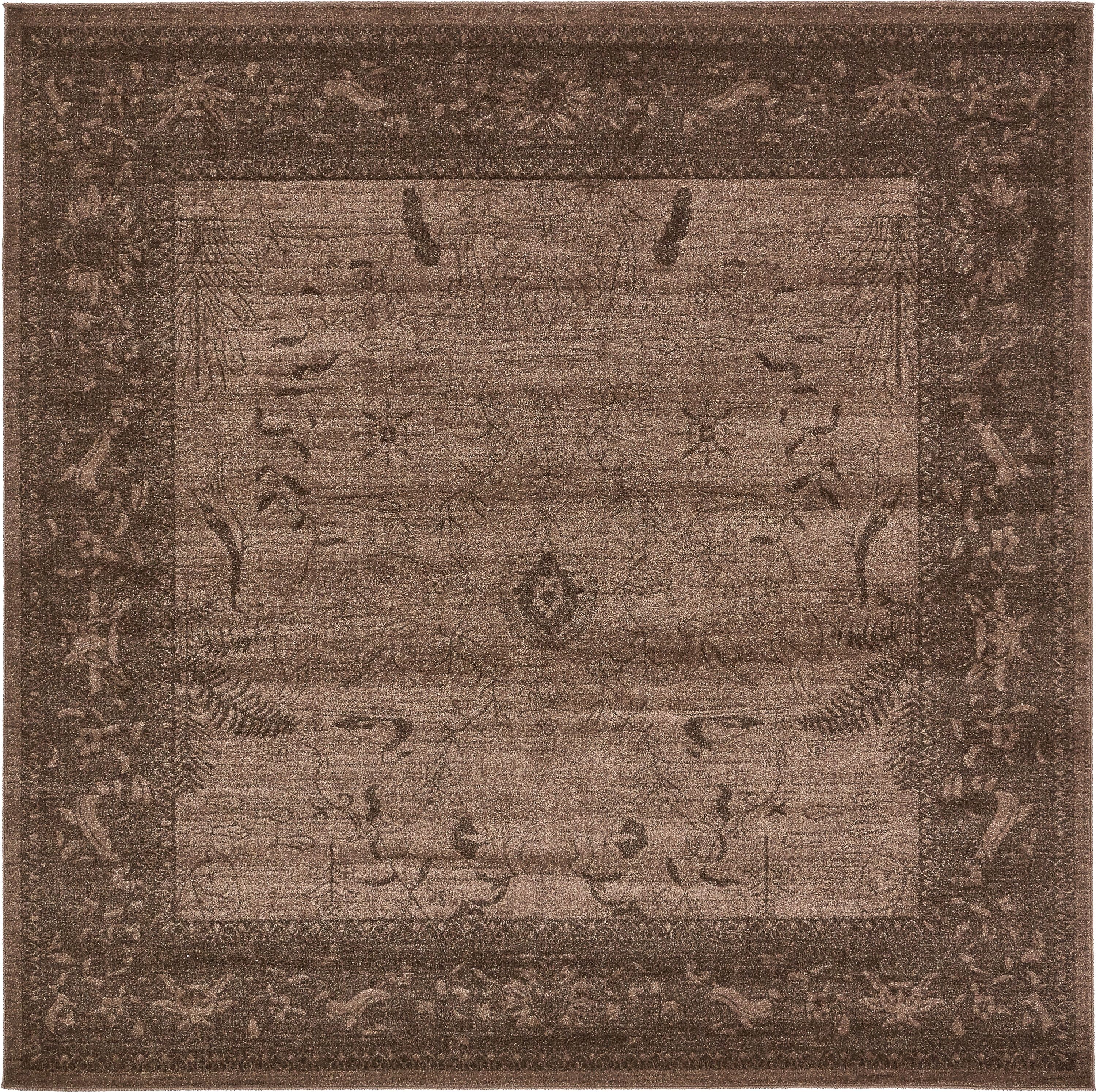 Unique Loom 3129501 Floral La Jolla 8 x 8 (ft) Loomed Polypropylene Light Brown/Dark Brown Square Indoor Floral/Botanical Area rug