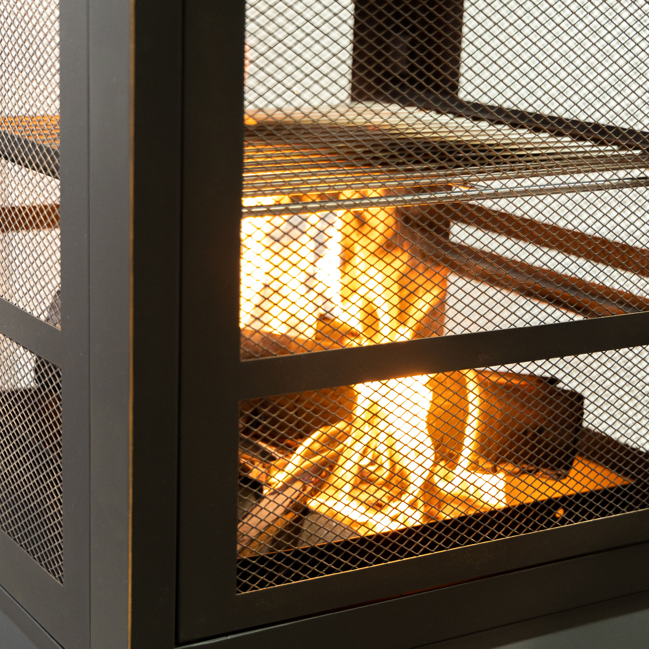 Black Steel Wood Burning Fire Pit with Log Storage