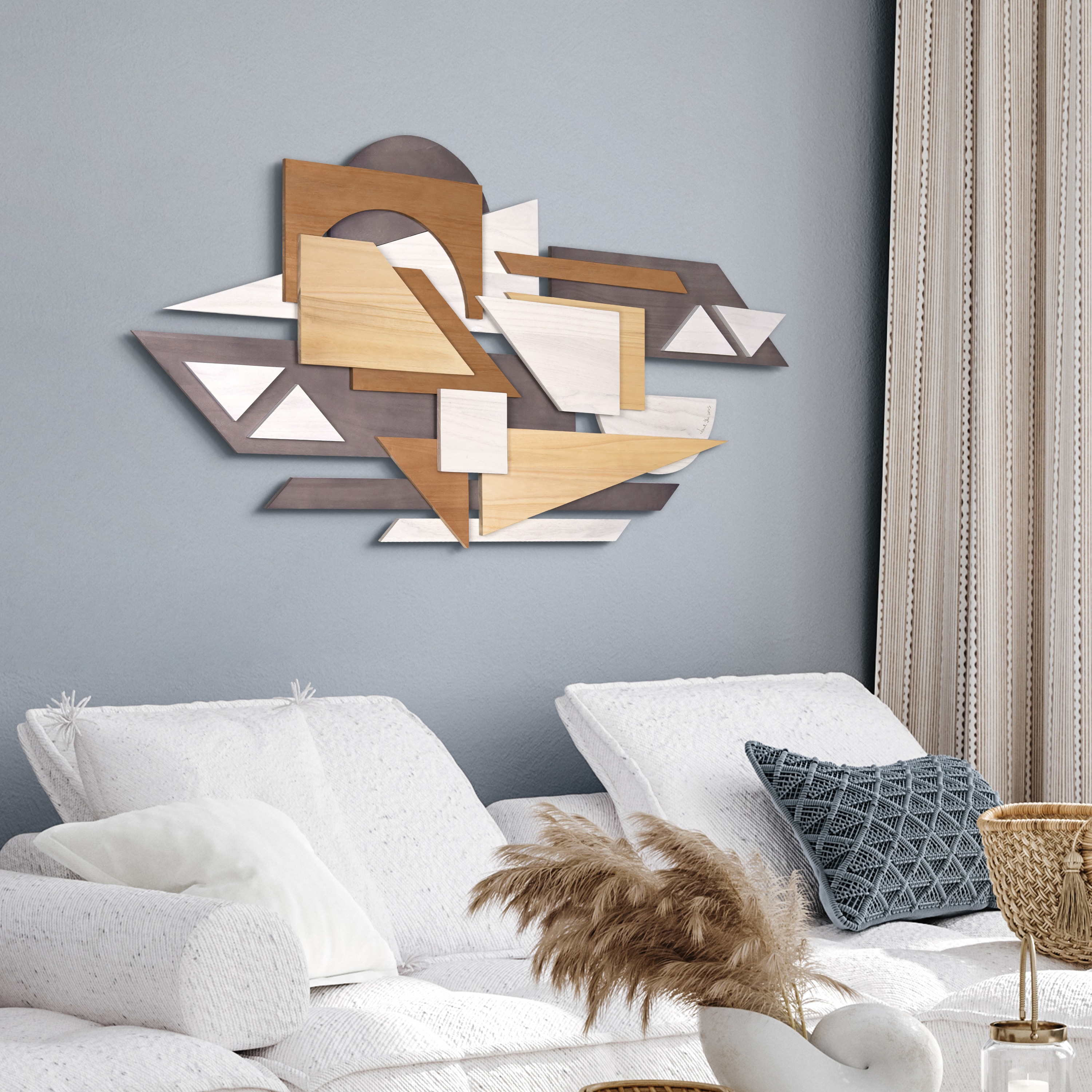 Moonlit Mist I 48" x 24" Multicolor Solid Wood Abstract Wall Art