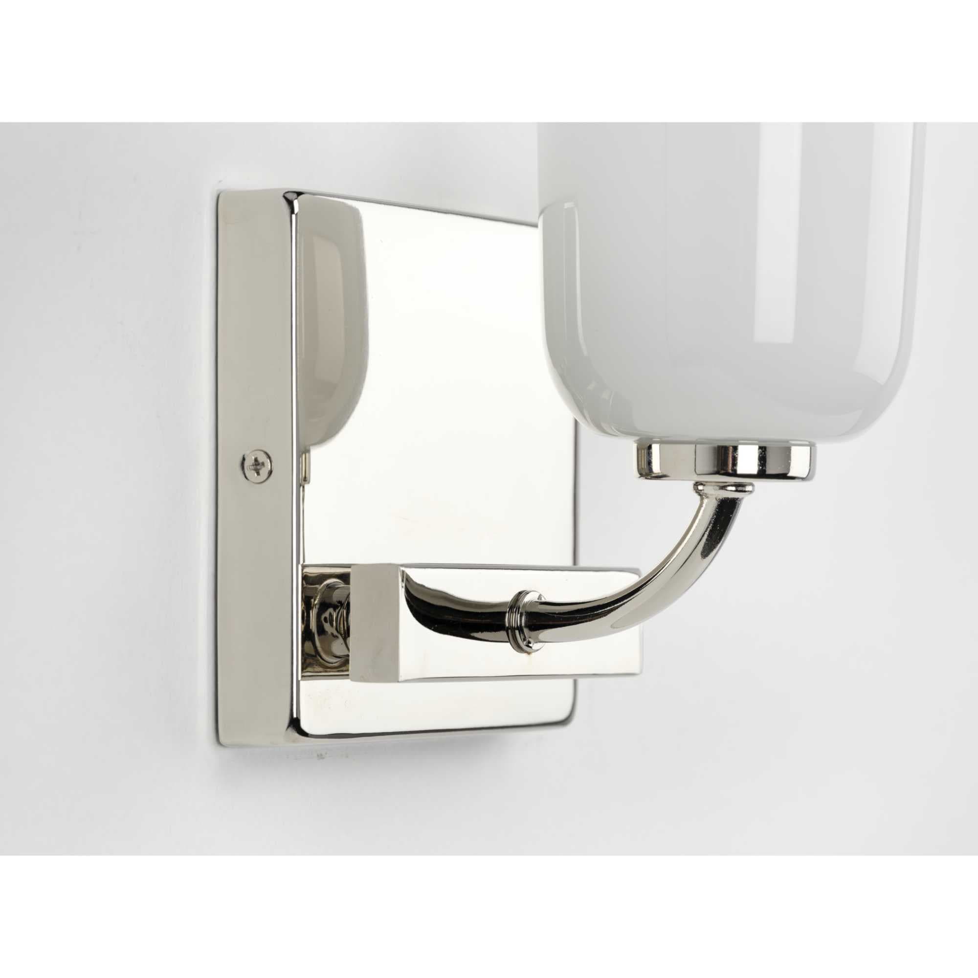 Classic Polished Nickel Bath Light with White Opal Glass Shade