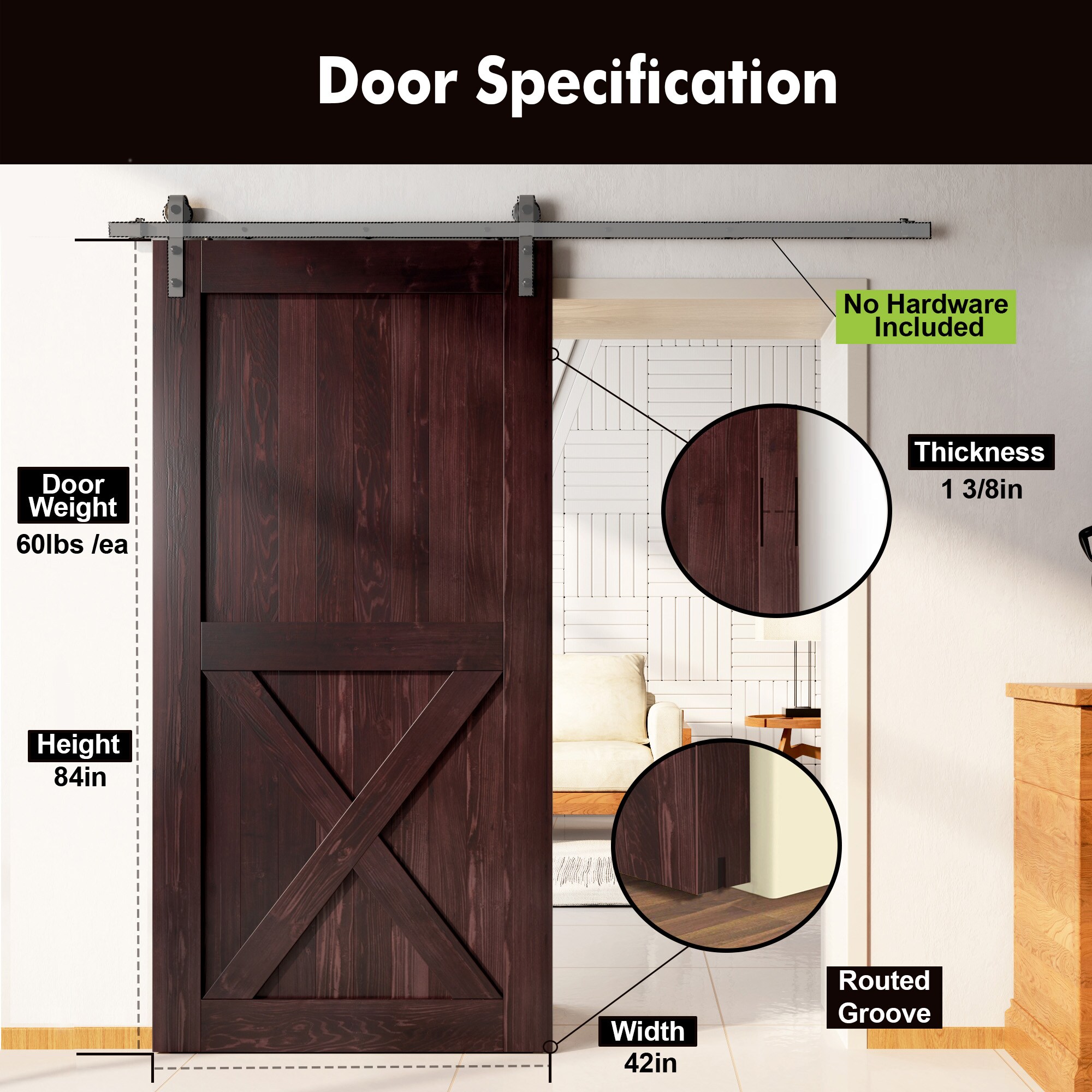 HOMACER 4284-X-RED Barn-Doors - View #3