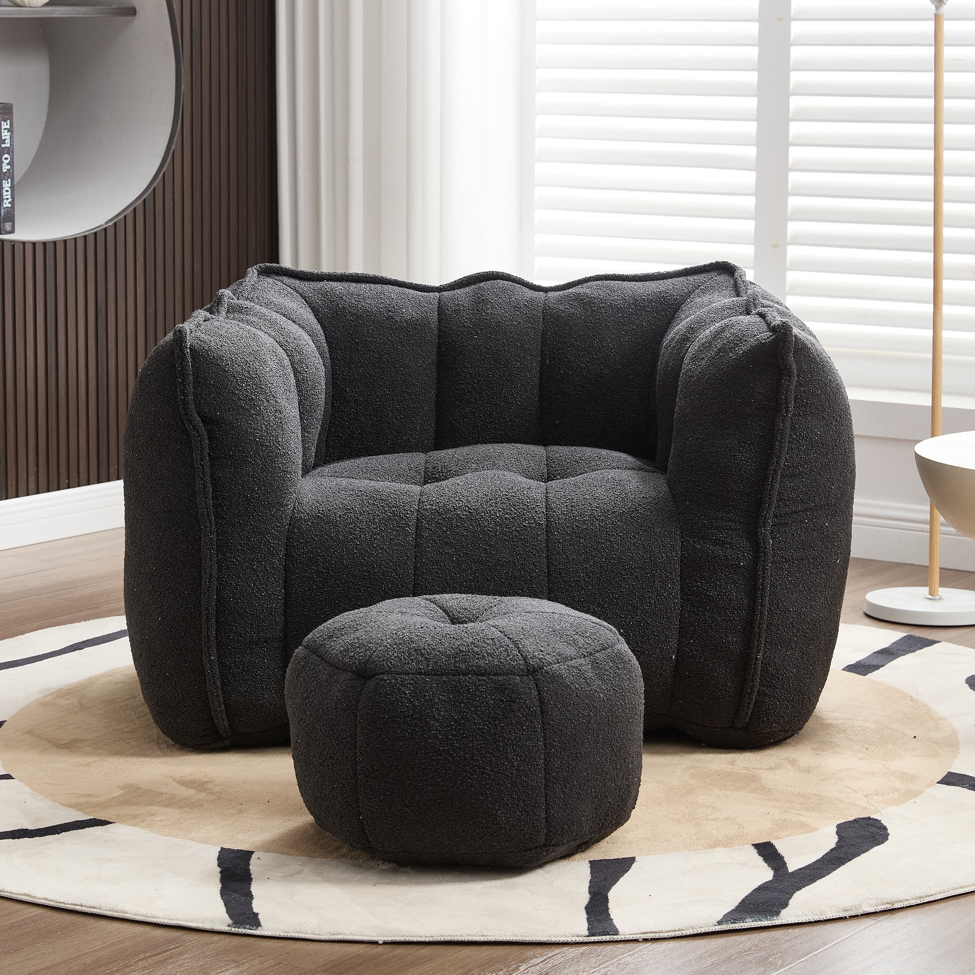 LOVMOR SF-Y-W1996P309482 Soft Bean Bag Chair with High Resilient Foam for Living Room and Bedroom Comfortable Square Lazy Sofa with Footstool Cover for Adults to Gaming Reading and Watching TV